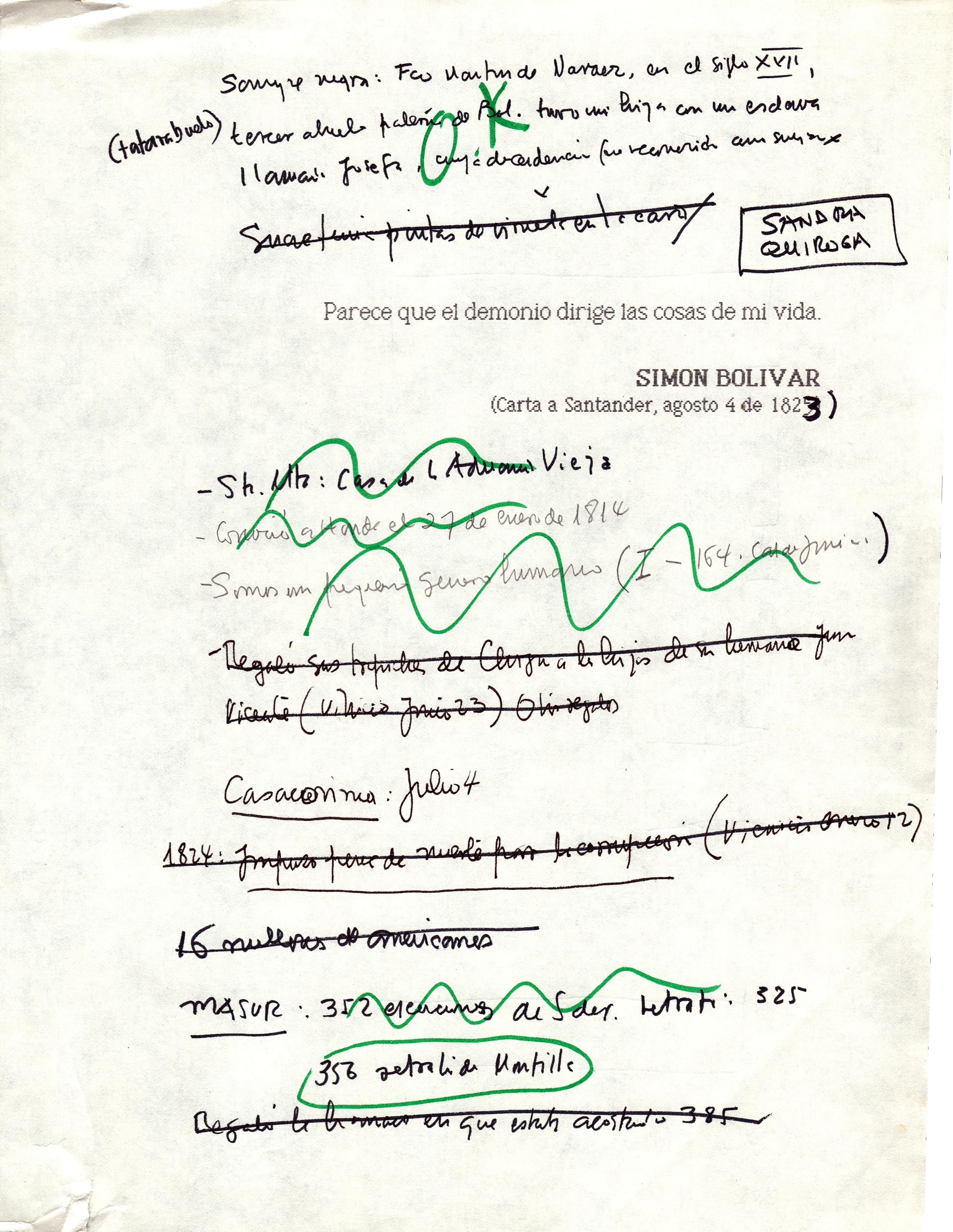 Gabriel García Márquez's notes for 