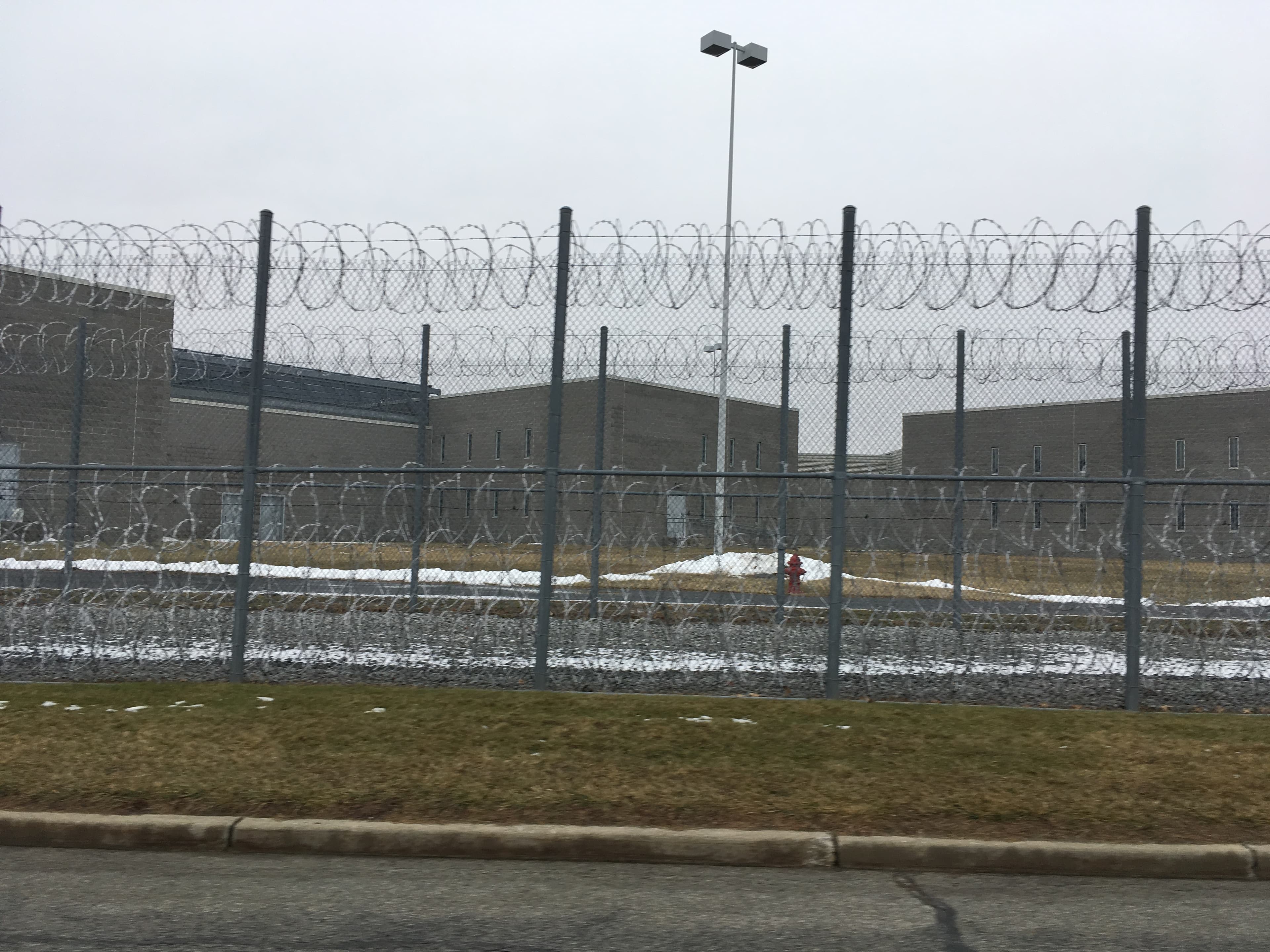 Concrete building with barbed wire around