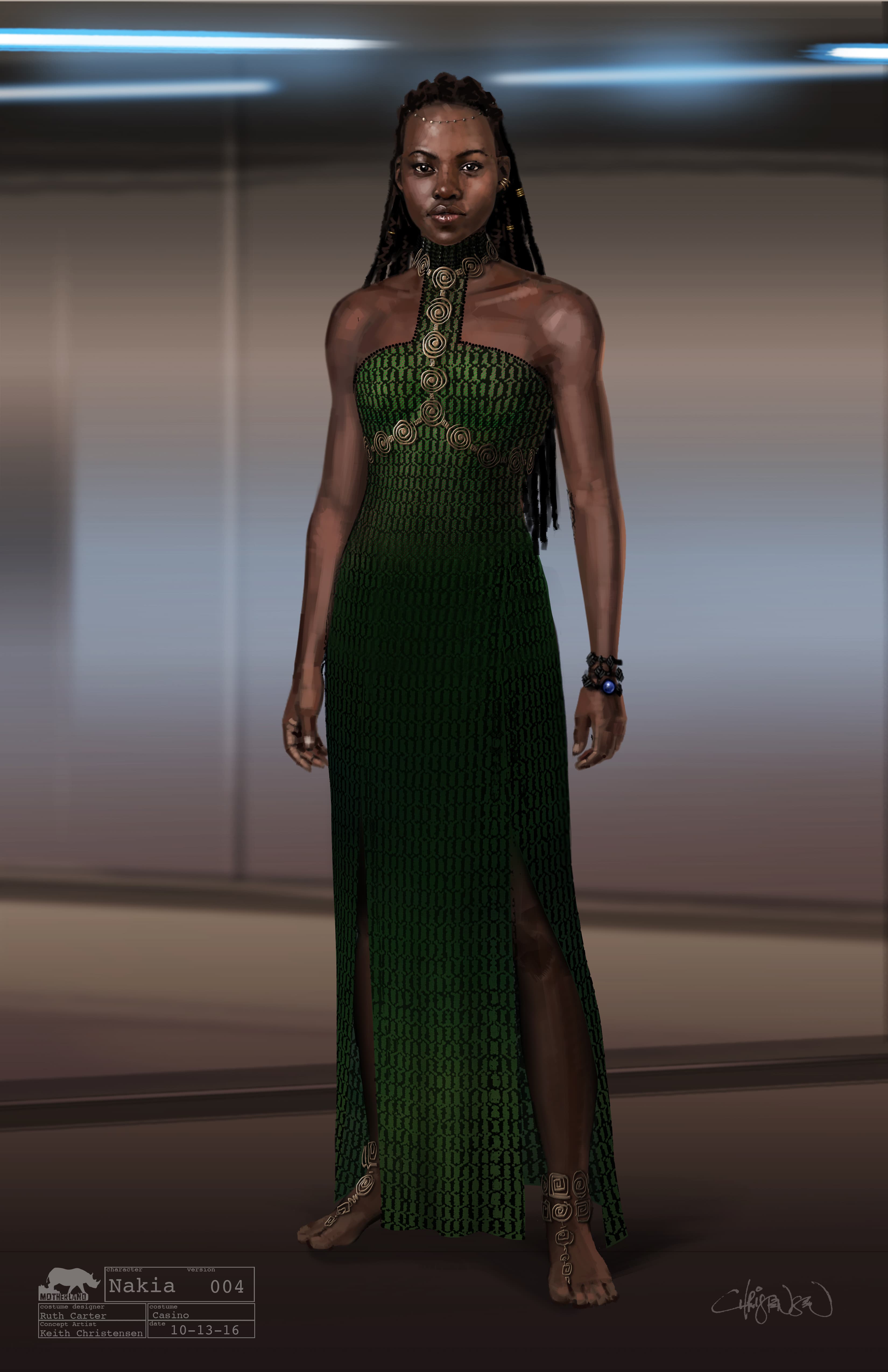 Marvel Studios' “Black Panther.” Nakia Conceptual Character and Costume Design Sketch. Costume Design: Ruth Carter. Concept Artist: Keith Christensen.