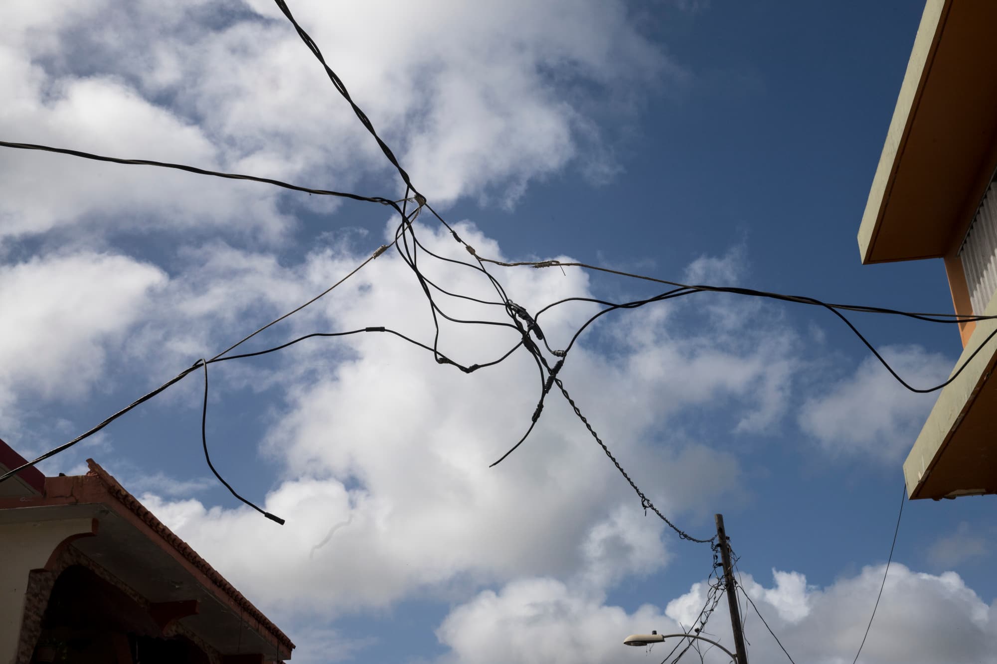Damaged power lines in San Juan, Puerto Rico