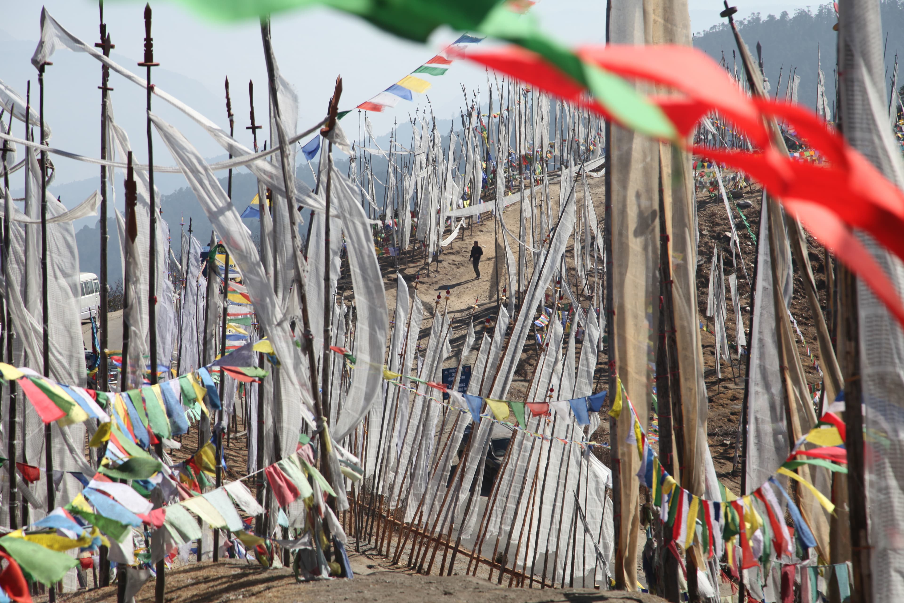 Prayer flags are seen at Chelela Pass in Bhutan. At 13,000 feet, it is the highest point accessible by road in Bhutan.
