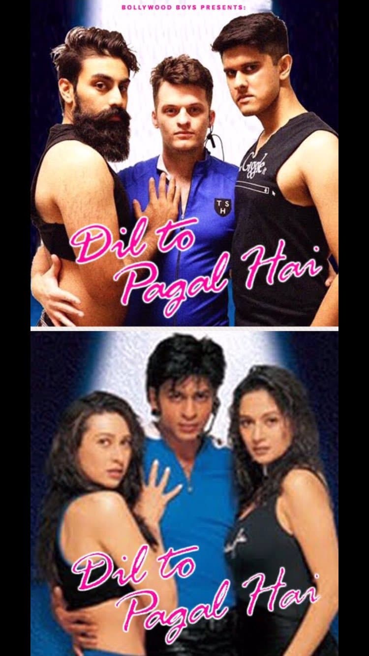 Movie poster on top, a remake with comedians' photos, and on bottom, the original