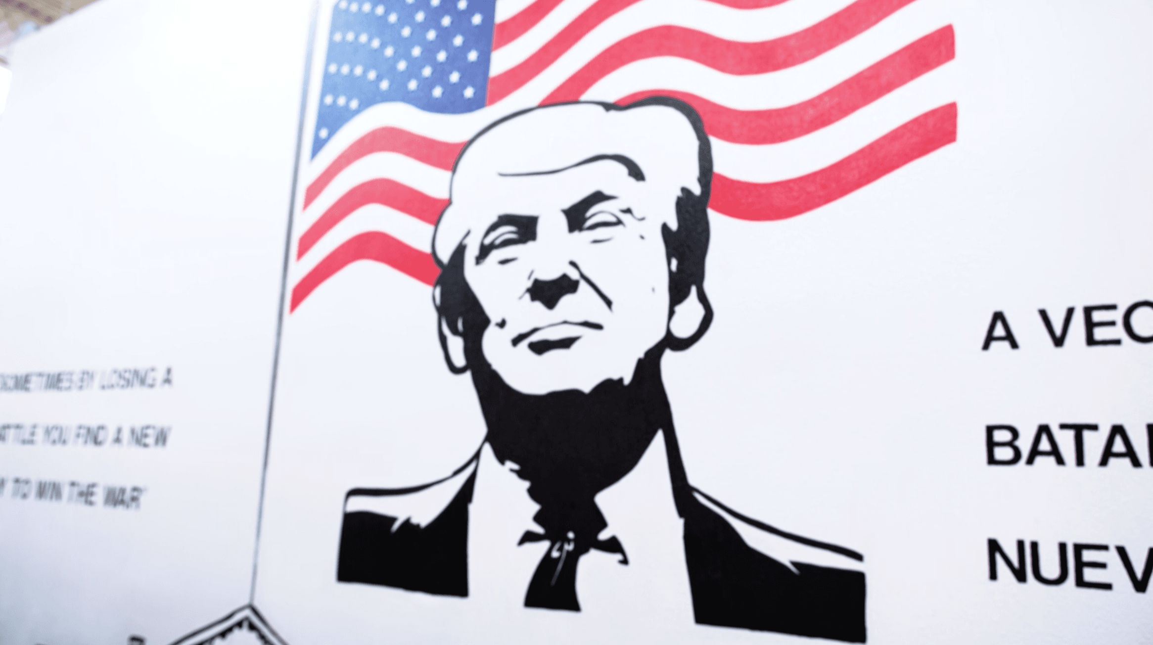 A mural of President Donald Trump on the wall of Casa Padre, a facility for migrant children in Brownsville, Texas.