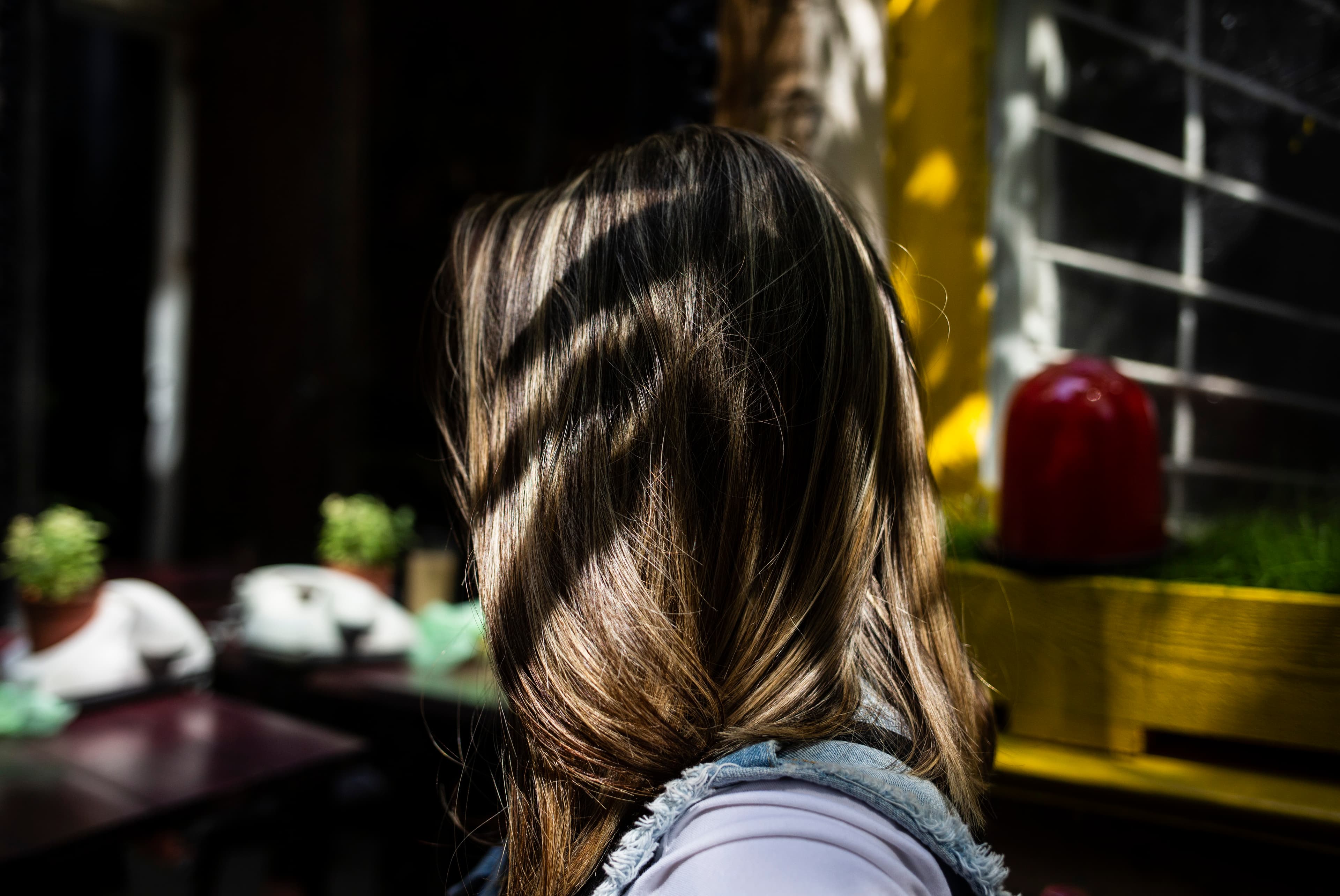 A woman turning her head