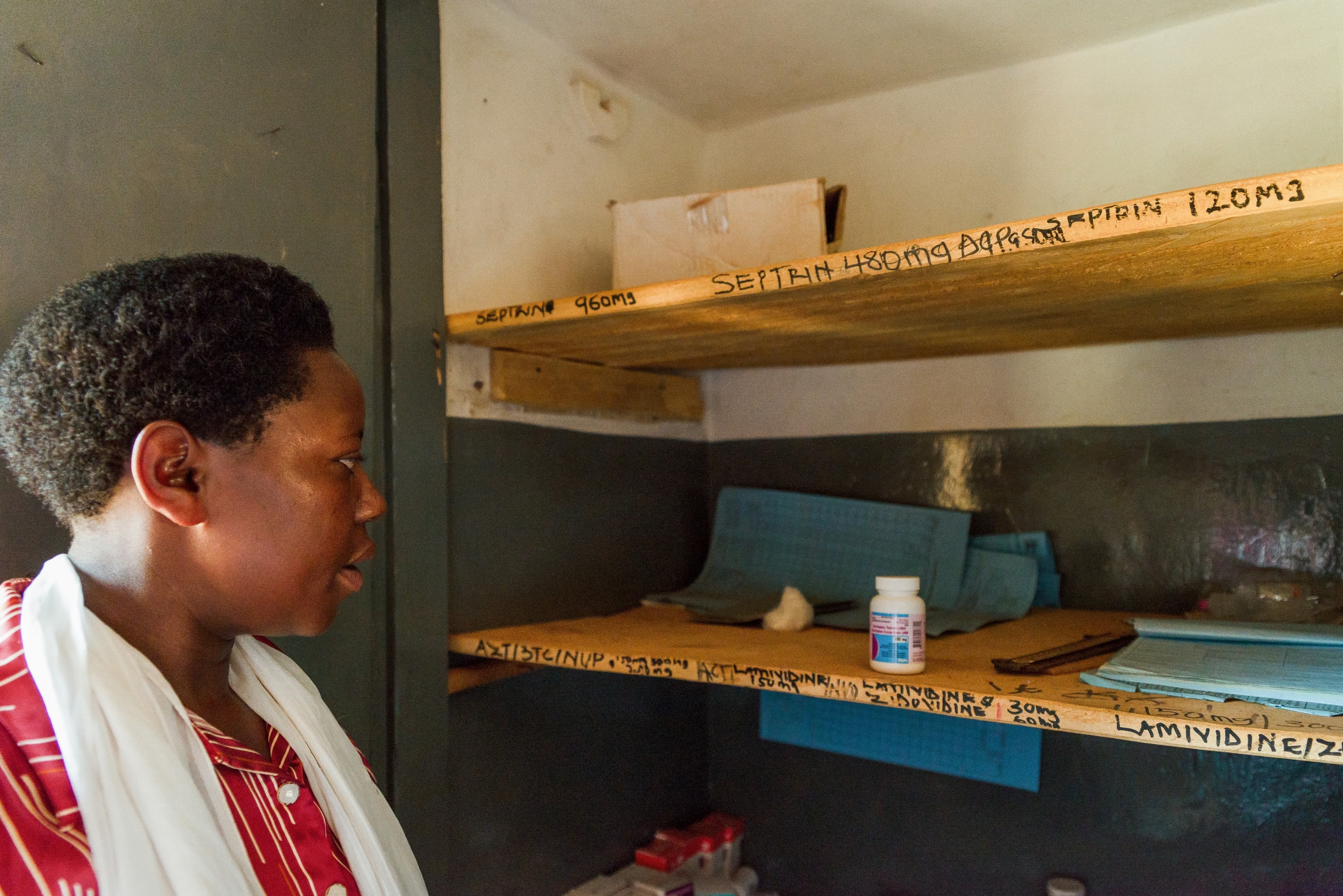 very little medicine on a shelf in a Ugandan clinic