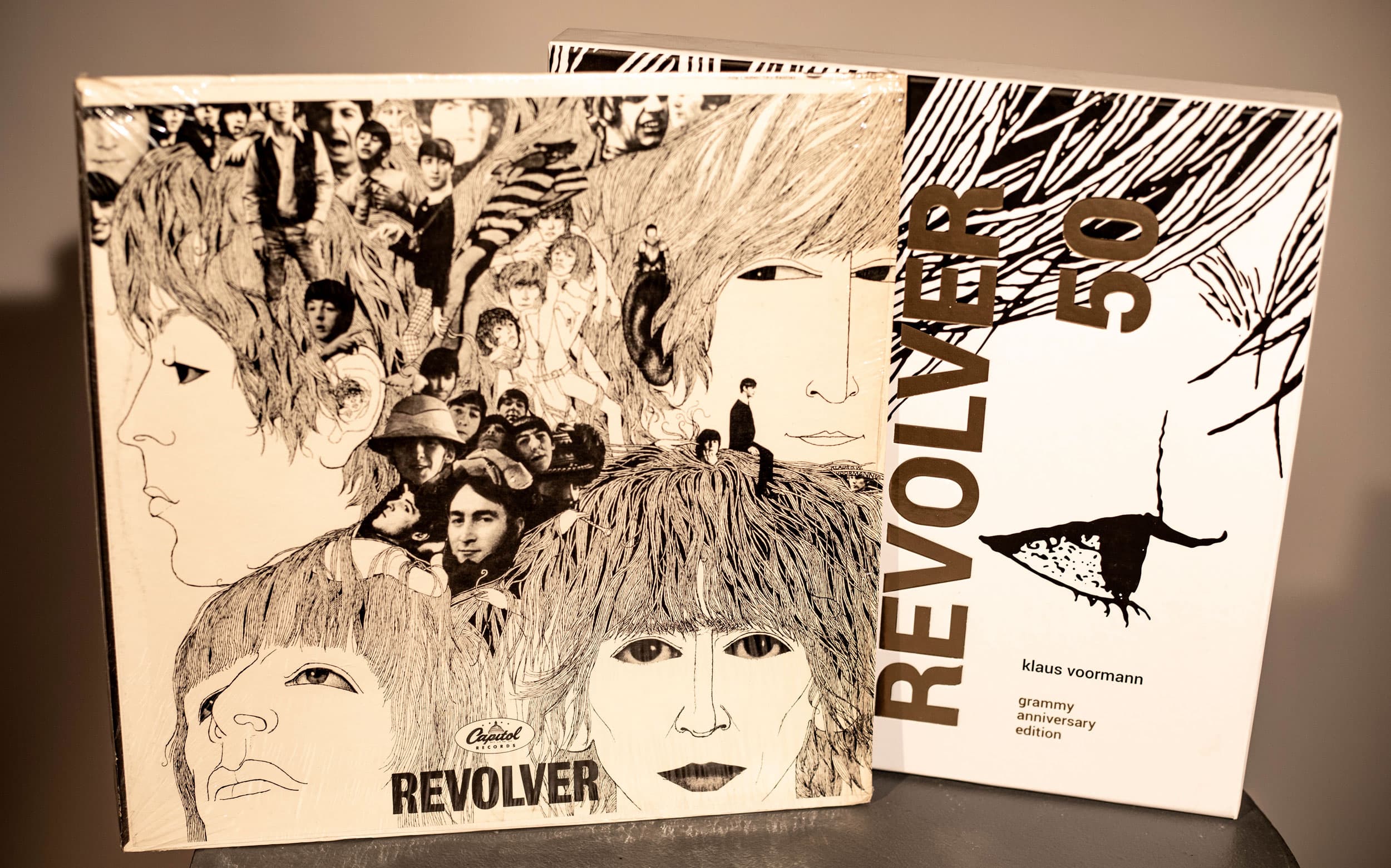 Record covers in pen and ink for the Beatles Revolver