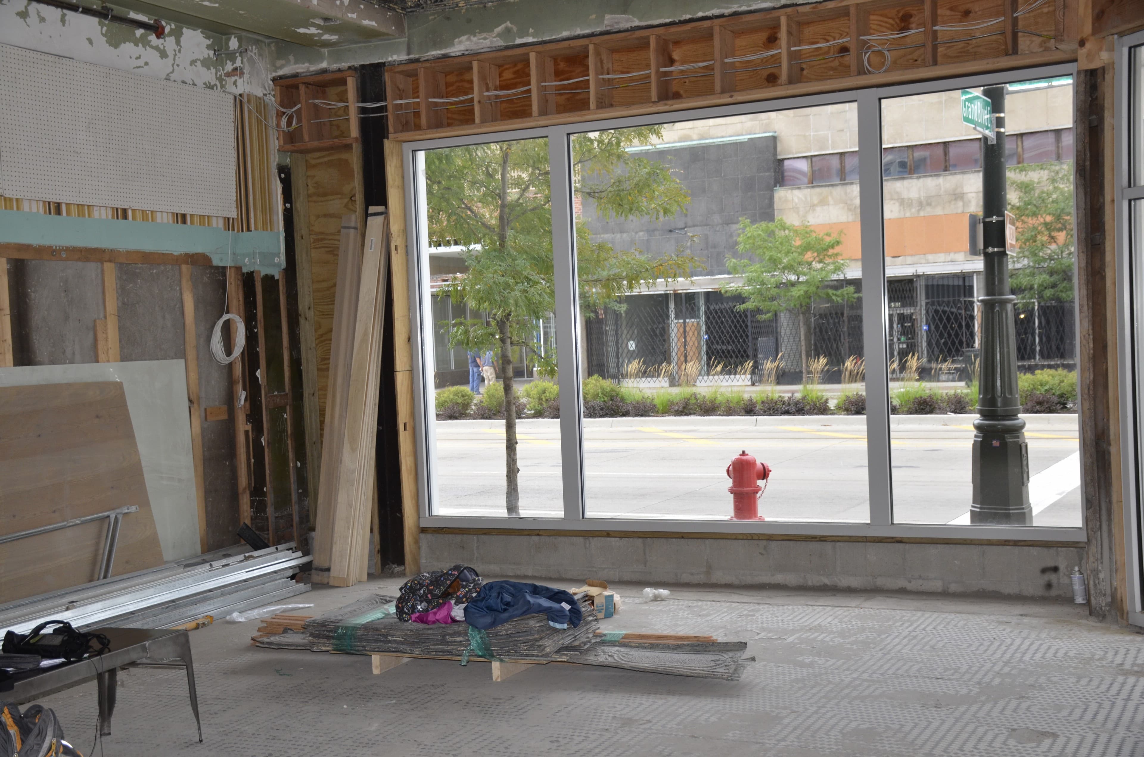 The view from inside Baobab Fare. The group Motor City Match is investing in several companies in the neighbourhood to try and build density. These few blocks called “New Center” were once the corporate home to General Motors, an area of immense wealth.
