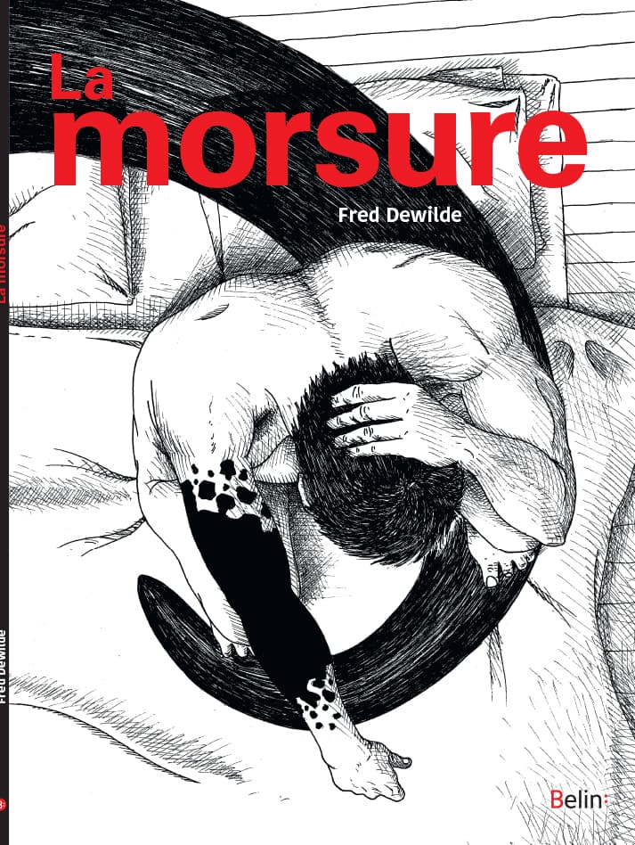 an eerie illustration of a man sitting in bed