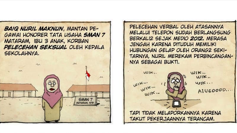 A webcomic with two panels depicts a woman telling a story.