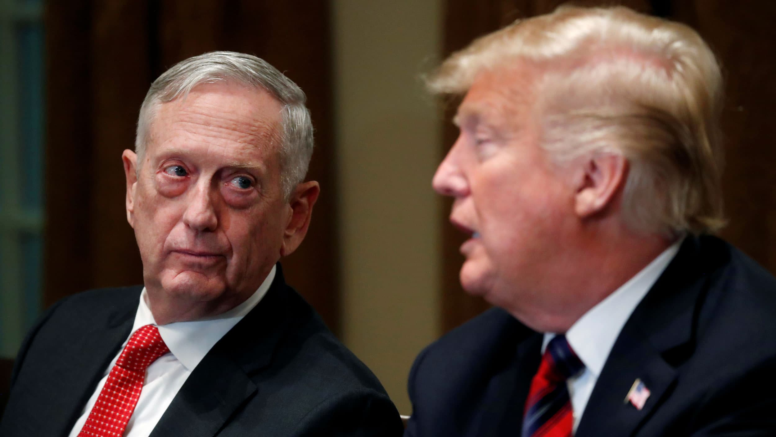 Secretary of Defense Gen. Mattis looks at President Donald Trump