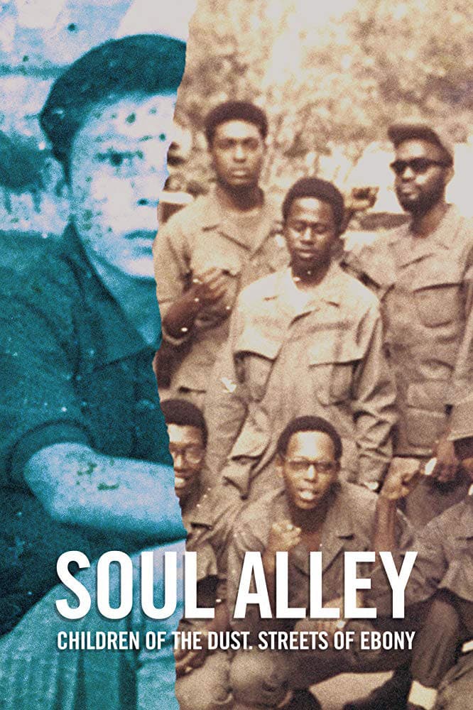 A promotional image for the documentary shows a half-image of African American GIs and a half-image of a young child with the words 