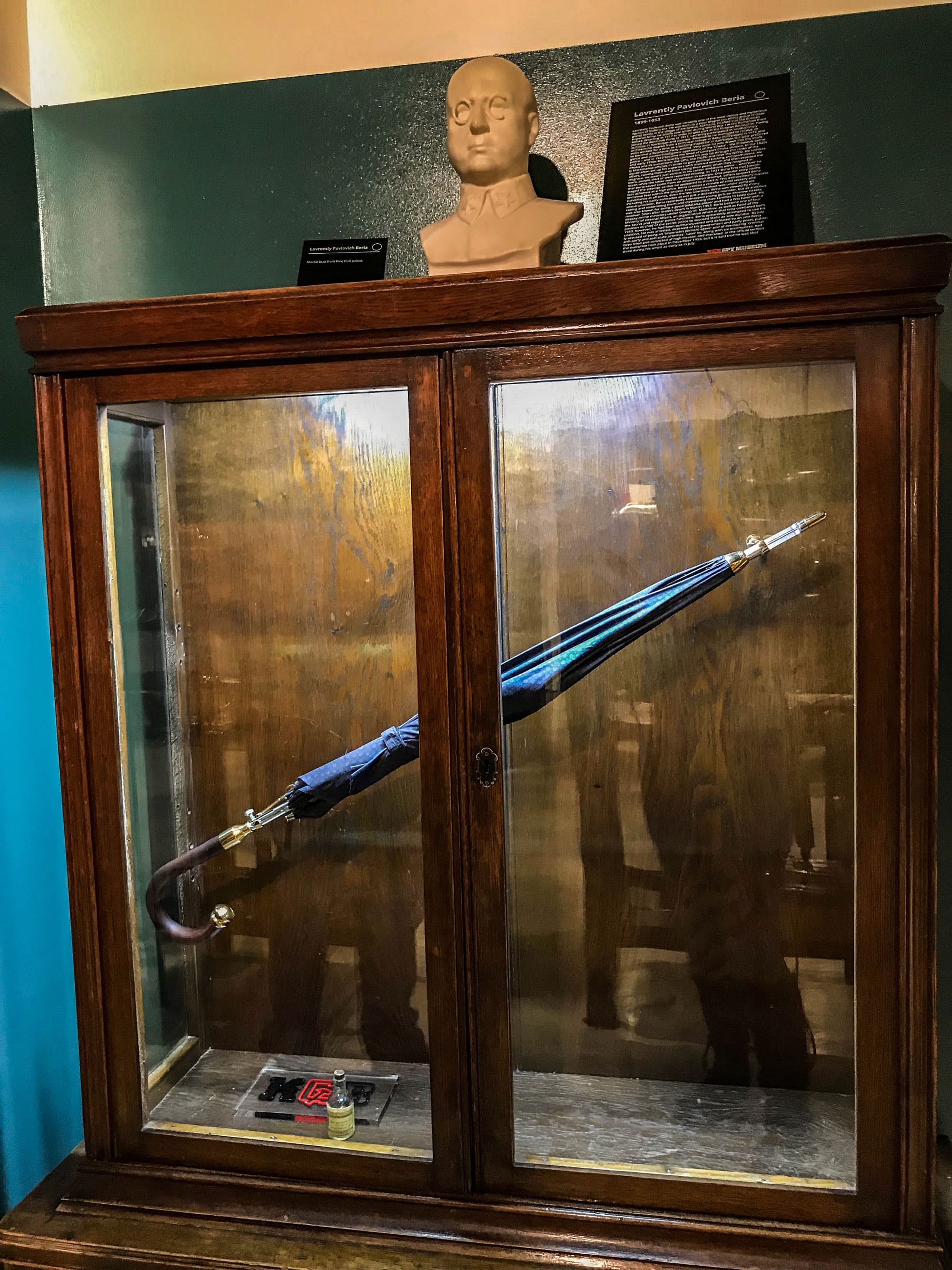 A killer umbrella is shown. It could fired a pellet filled with Ricin, a lethal toxin.