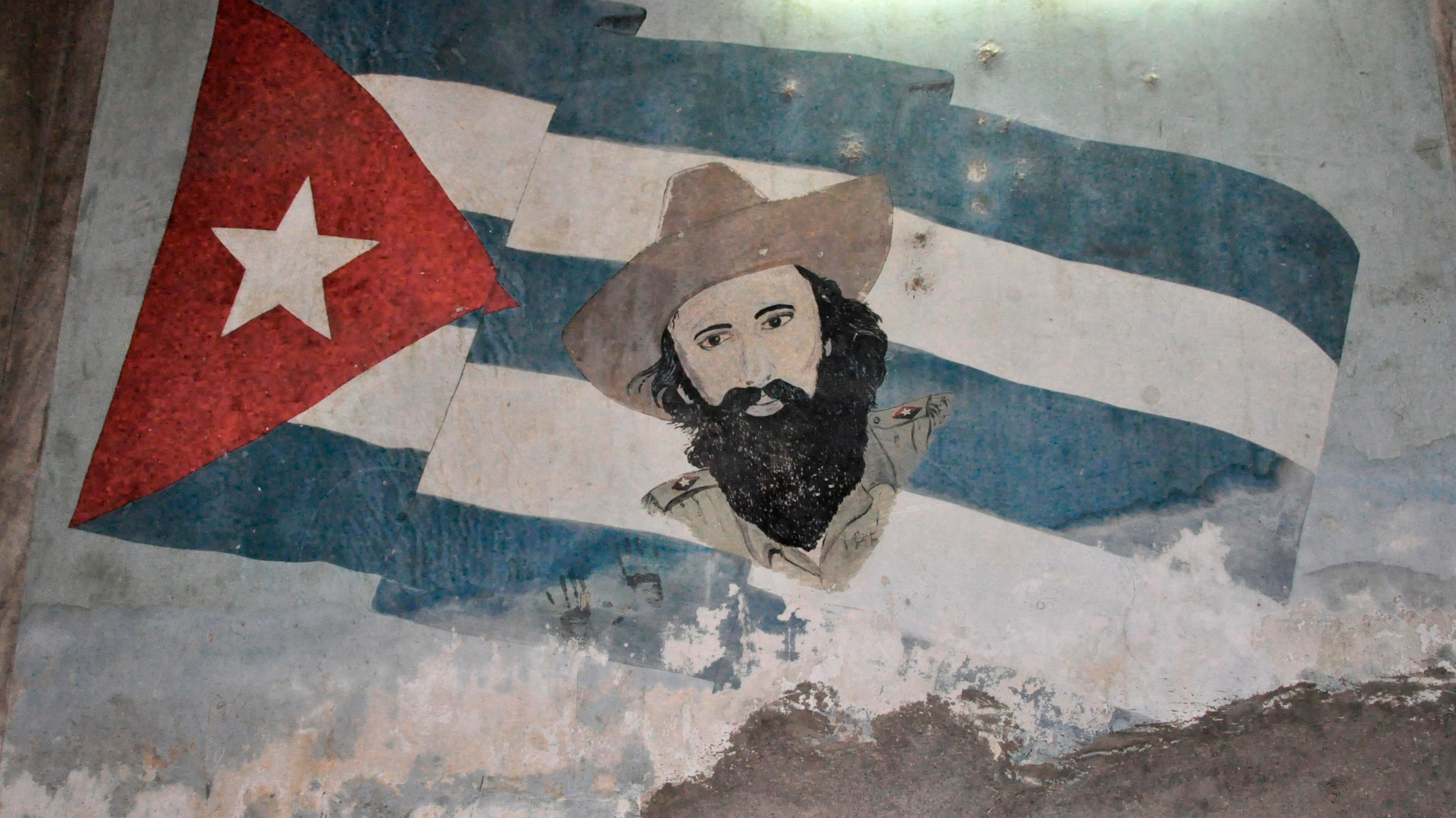 Cuba flag on wall.