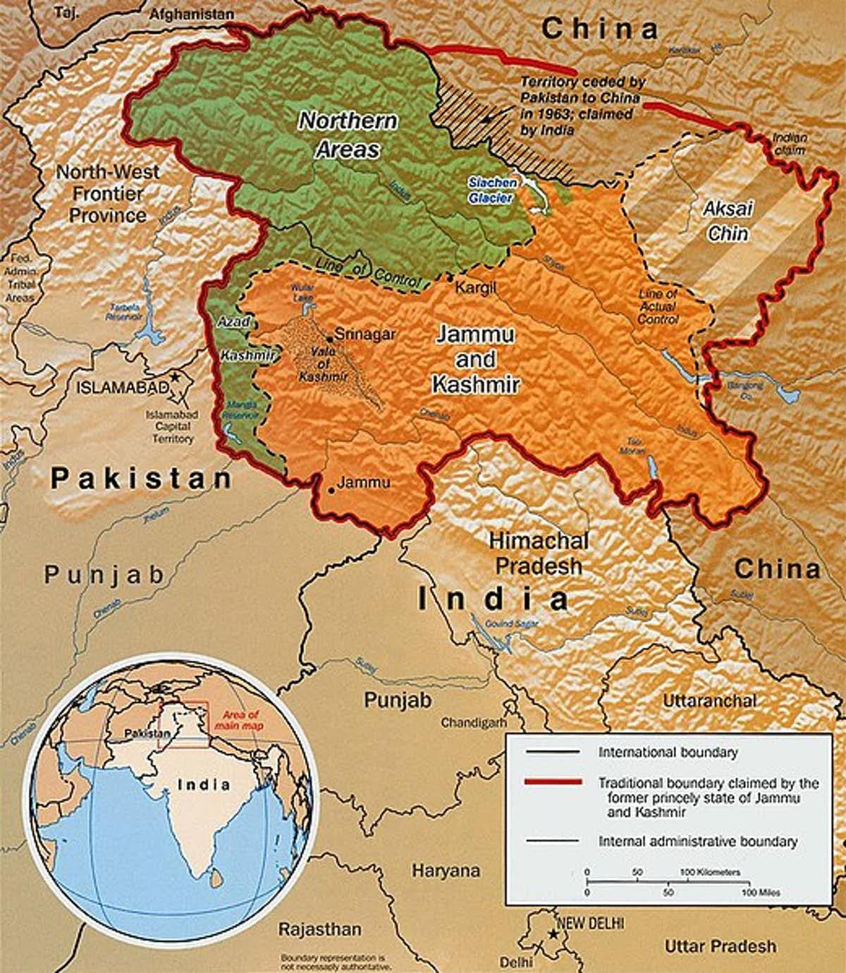 a map of the Kashmir region