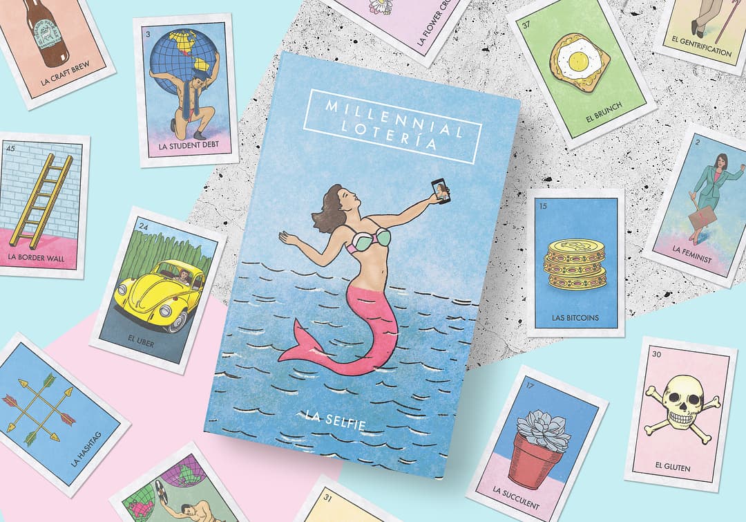 Illustrated cards with text underneath