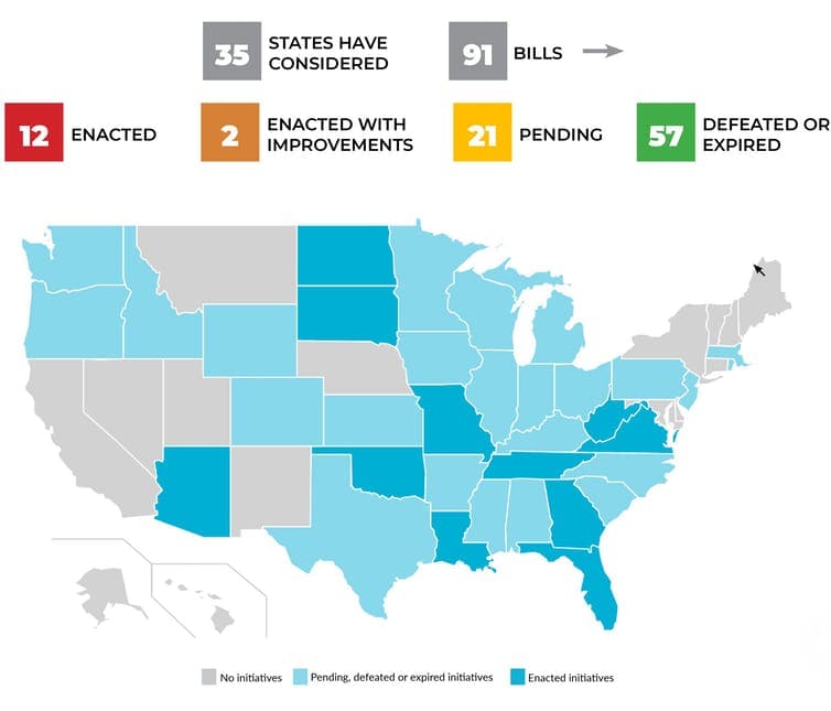 A map of the United States showing different states in different shades of blue.