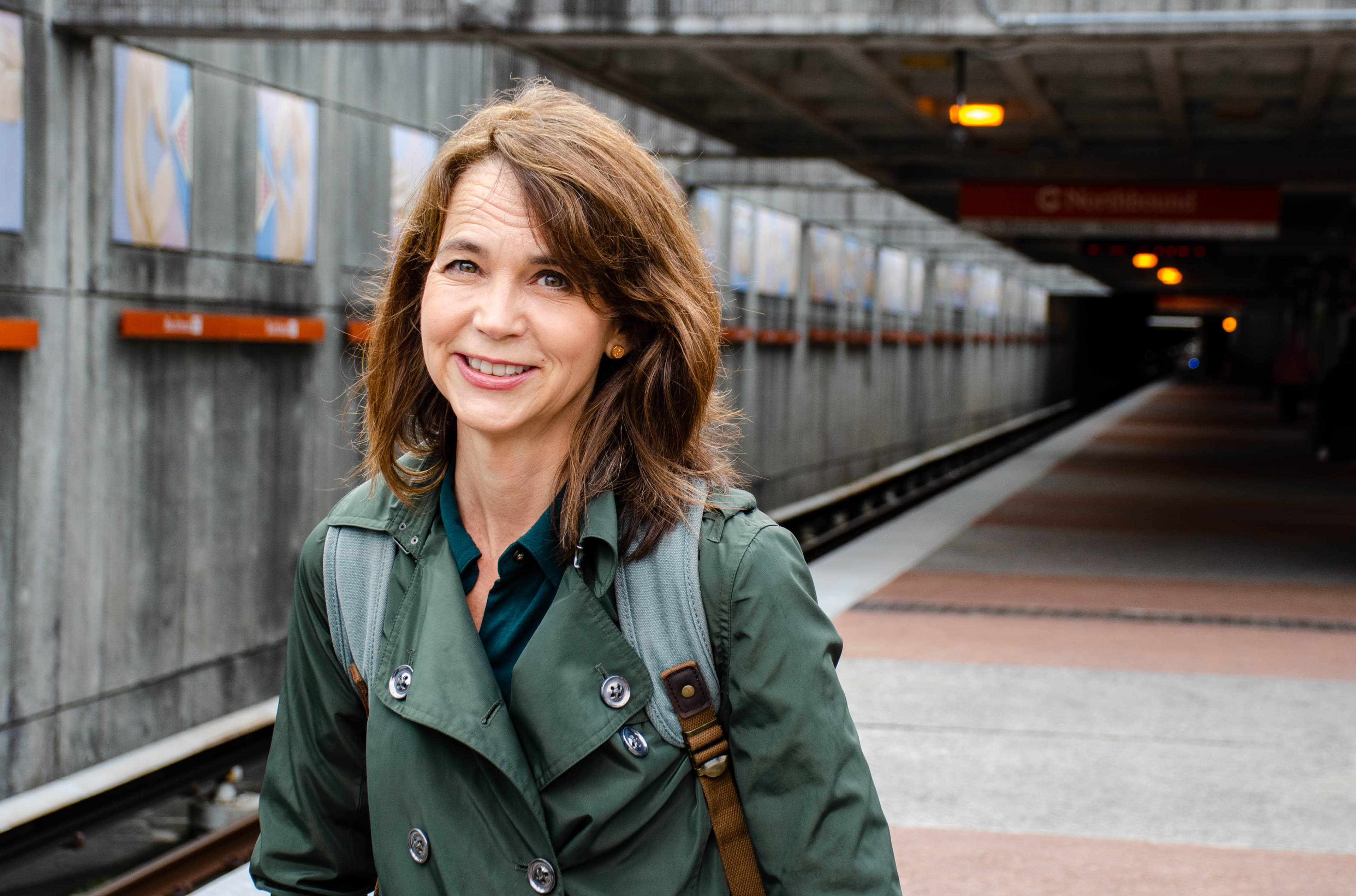 Stephanie Stuckey waits for the subway in Atlanta.