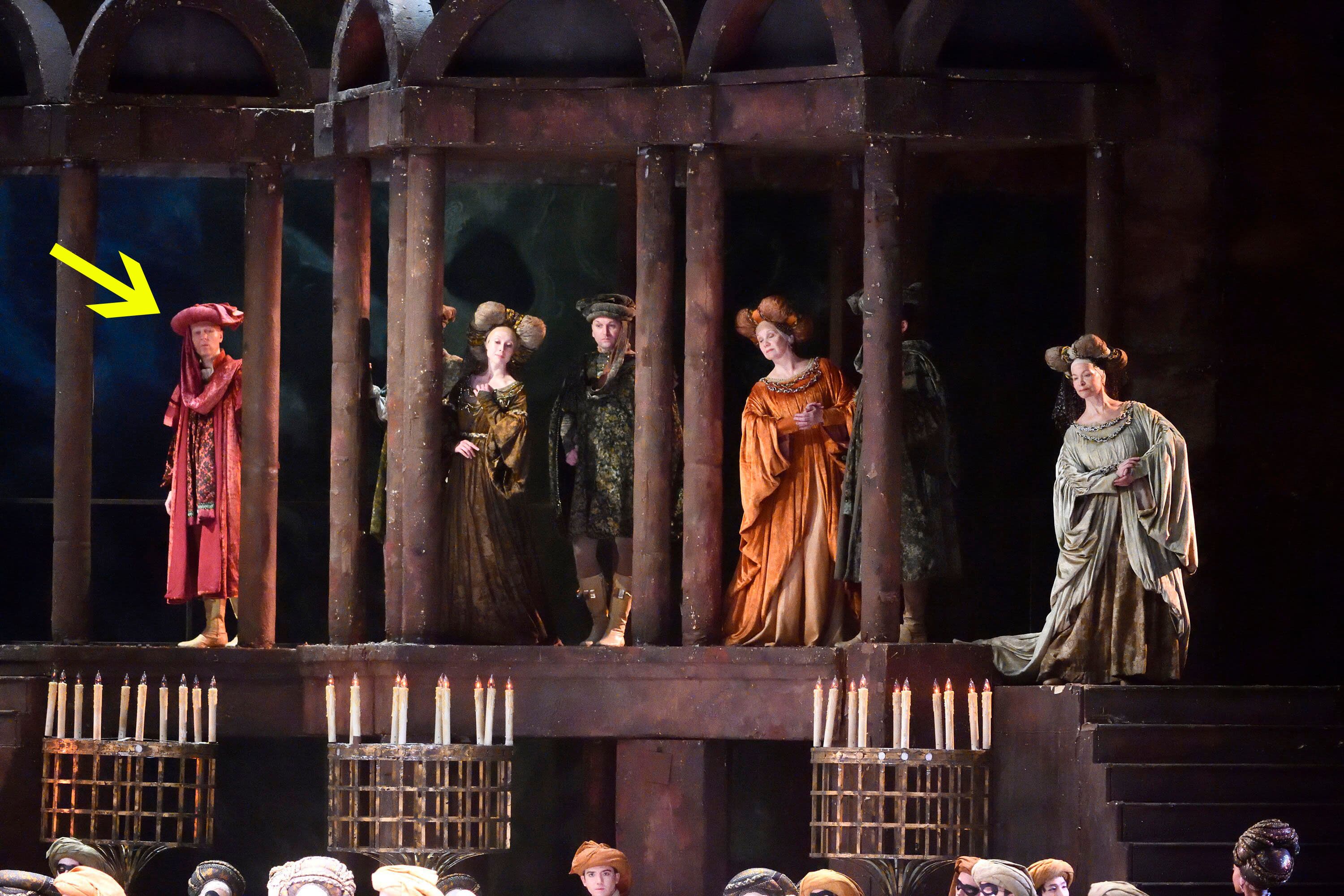 Iggy Berlin (far left) as one of the Verona townspeople (with fellow supernumeraries) in “Romeo and Juliet.”