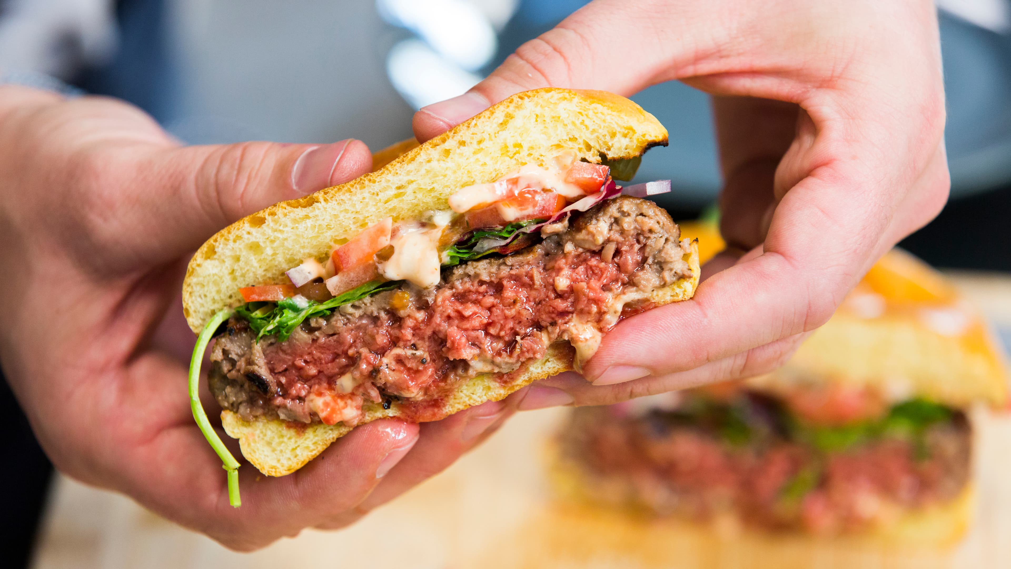 The Impossible Burger is designed to “bleed” like a traditional beef hamburger.
