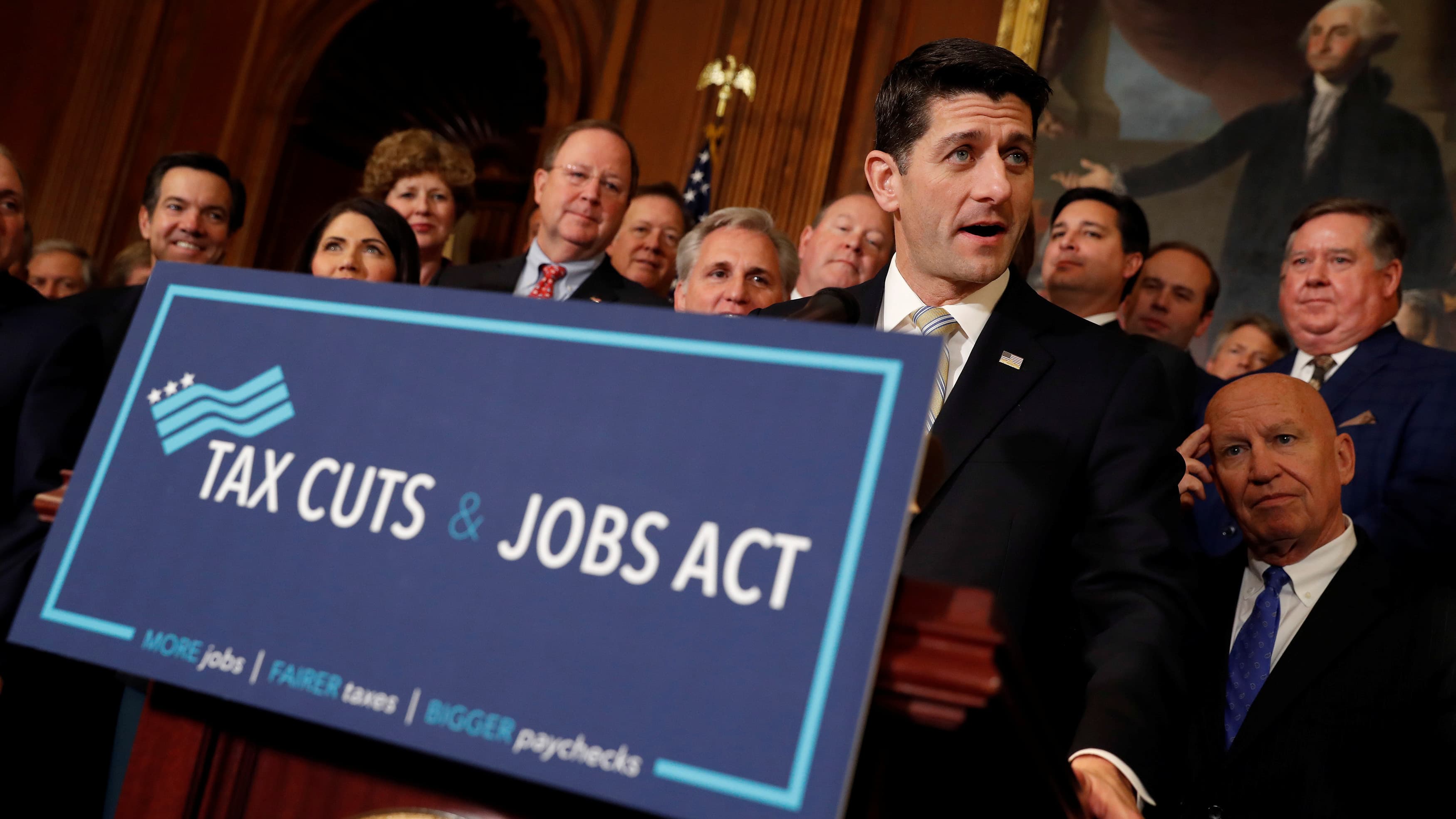 Speaker of the House Paul Ryan speaks at news conference announcing the passage of the "Tax Cuts and Jobs Act" at the U.S. Capitol in Washington, U.S., November 16, 2017