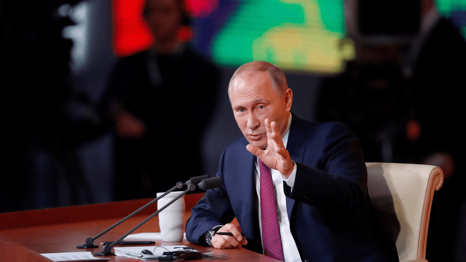 Russian President Vladimir Putin speaks during his annual end-of-year news conference in Moscow, Russia, Dec. 14, 2017.