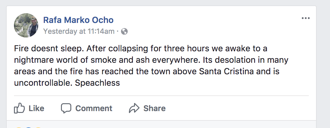 screenshot of facebook status update