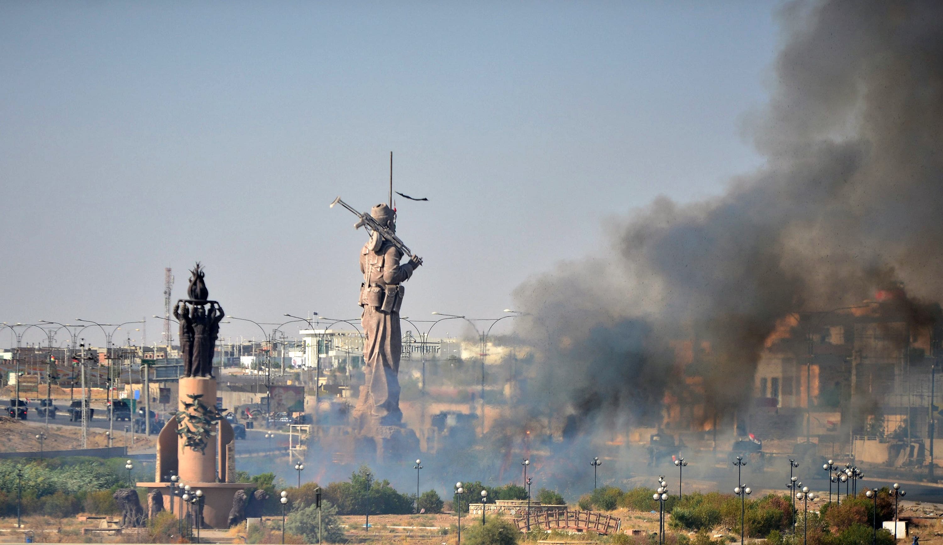 The scene in Kirkuk, Iraq, as Iraqi troops arrive to retake the city from Kurdish forces.