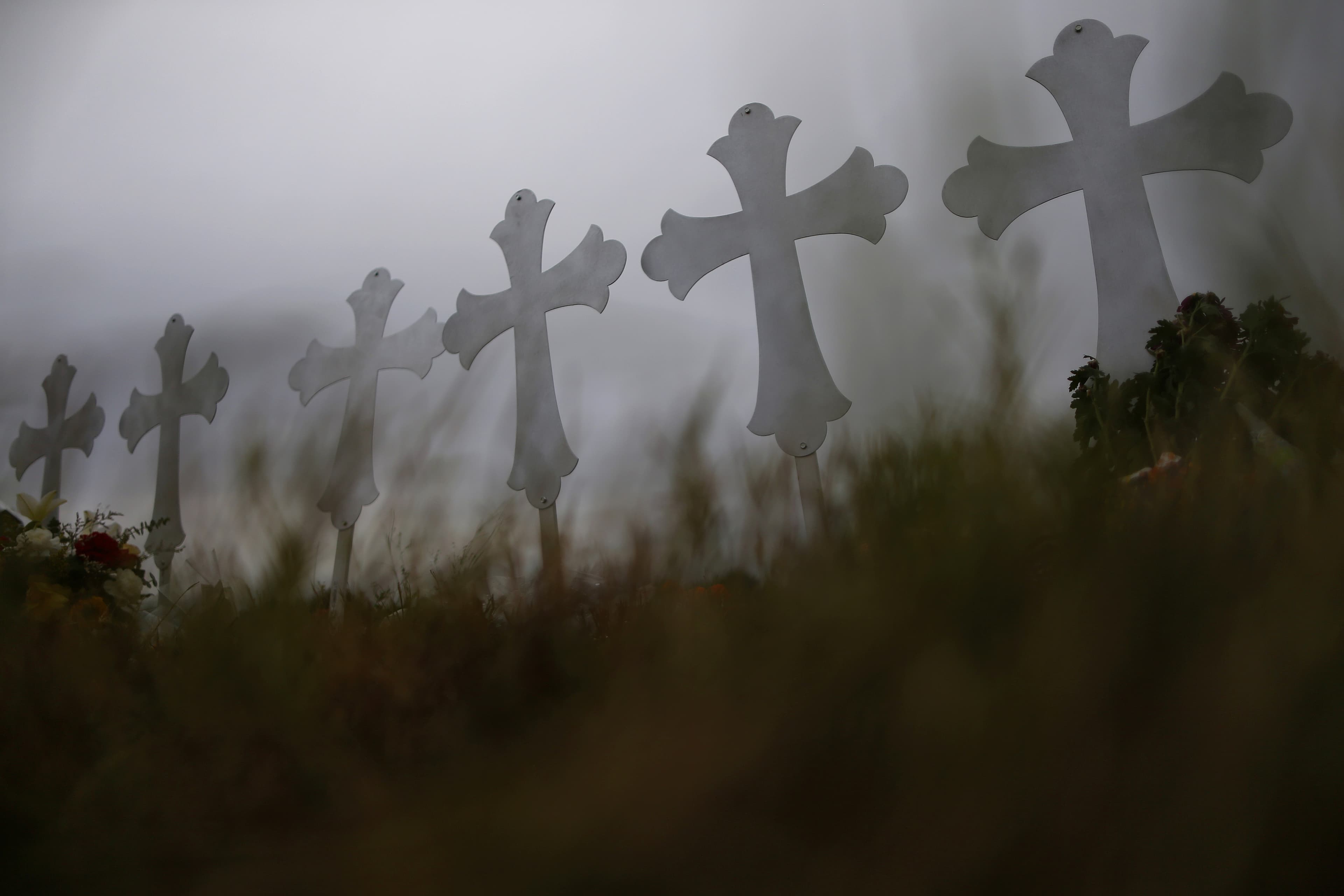 Crosses are seen placed at a memorial in memory of the victims killed in the shooting at the First Baptist Church of Sutherland Springs in Sutherland Springs, Texas, U.S., November 8, 2017.