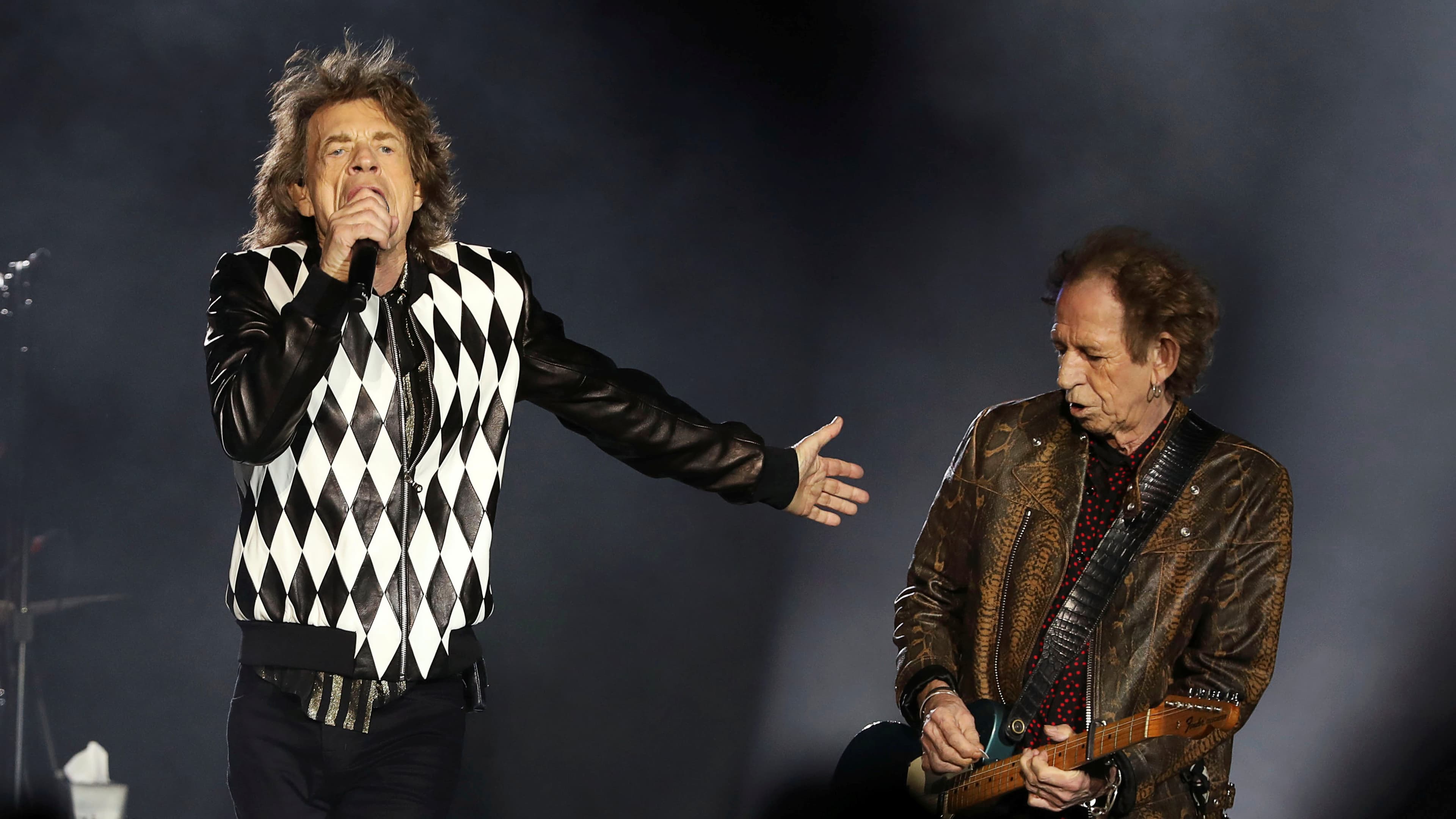 Mick Jagger, left, and guitarist Keith Richards perform during the kick-off show of the Rolling Stones' "No Filter" tour at Soldier Field in Chicago, Illinois, U.S. June 21, 2019.