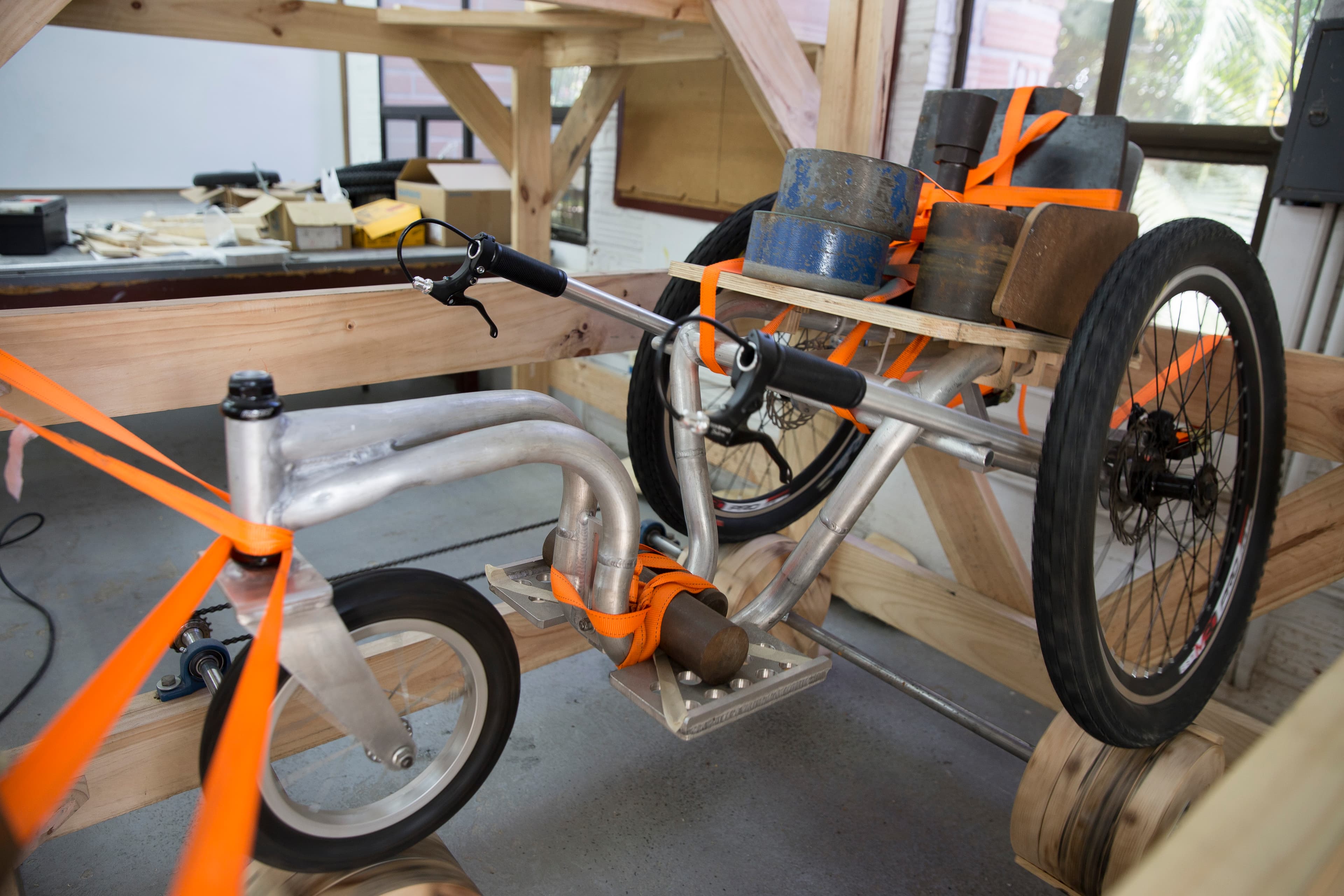 Up close image of new 3-wheel wheelchair invention