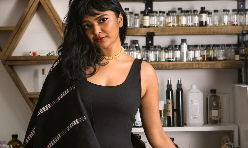 Tanwi Nandini Islam poses in her Hi Wildflower studio in Brooklyn, New York.
