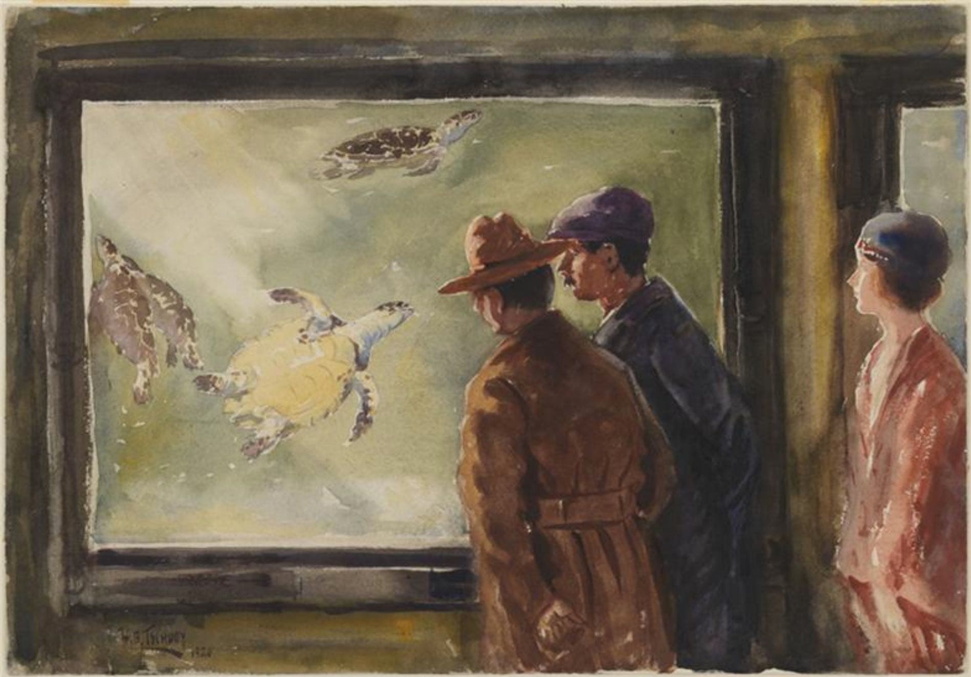 The Museum of the City of New York posted a #MuseumMomentofZen on Twitter: This is Herbert Bolivar Tschudy's work, "The Turtle Tank," from 1920.