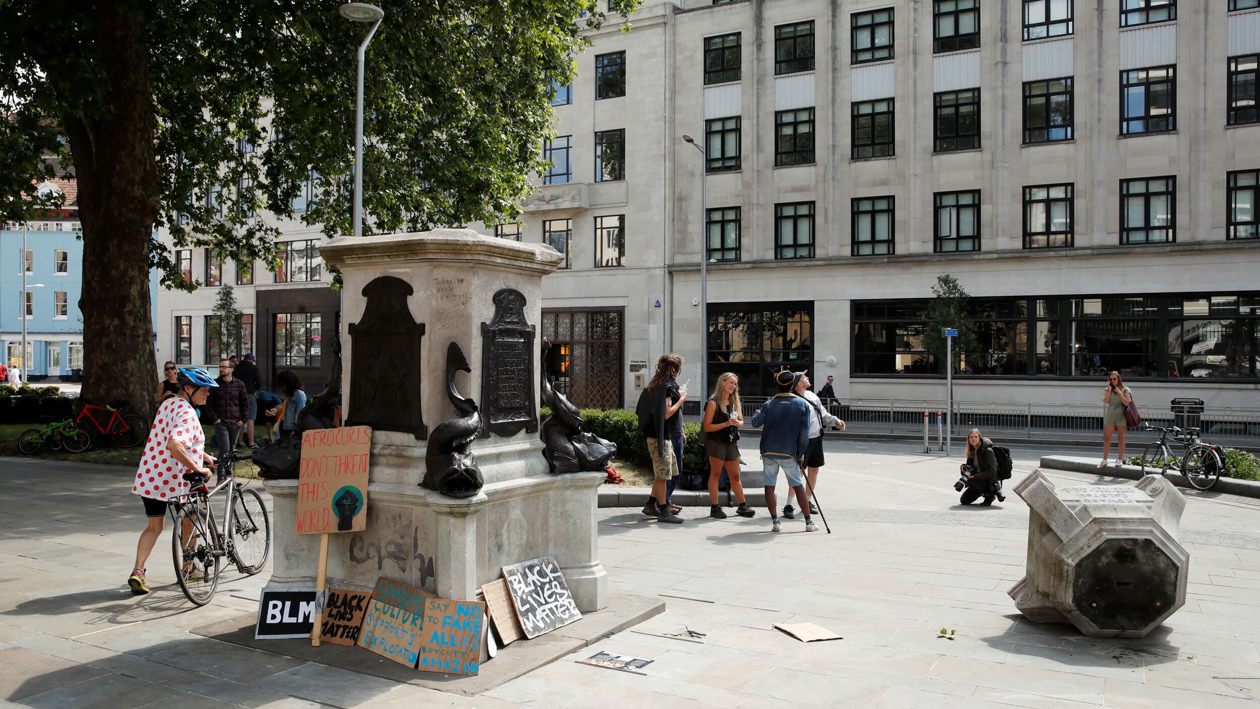 The area where the statue of Edward Colston stood is seen