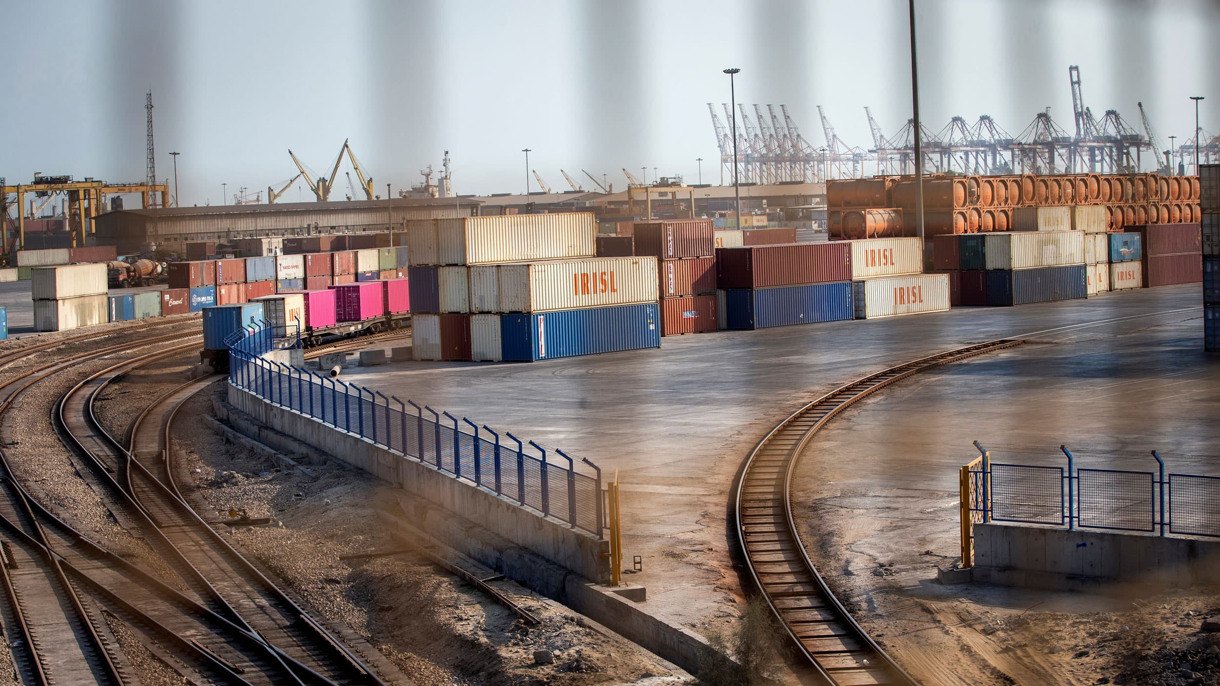 Commodities containers are seen at Shahid Rajaee harbor