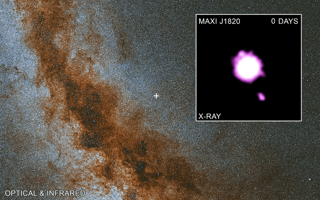 An image of a black hole emitting matter