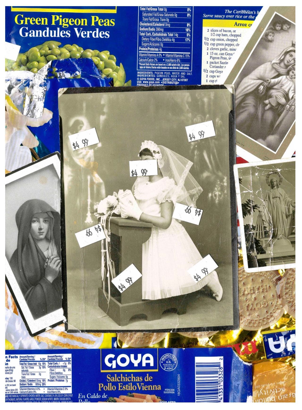 Ysabel Turner printed a price-tagged photograph of her mother’s first communion over Goya packaging .