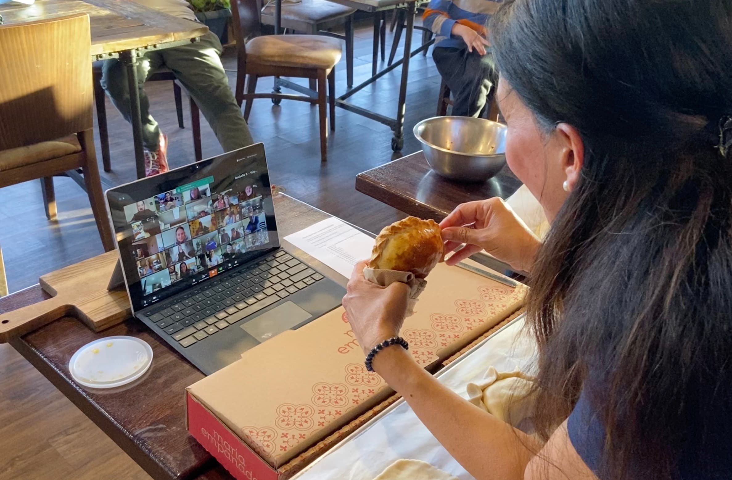 Lorena Cantarovici, CEO of Maria Empanada, has begun teaching empanada-making classes via Zoom to help keep her business solvent during the pandemic.