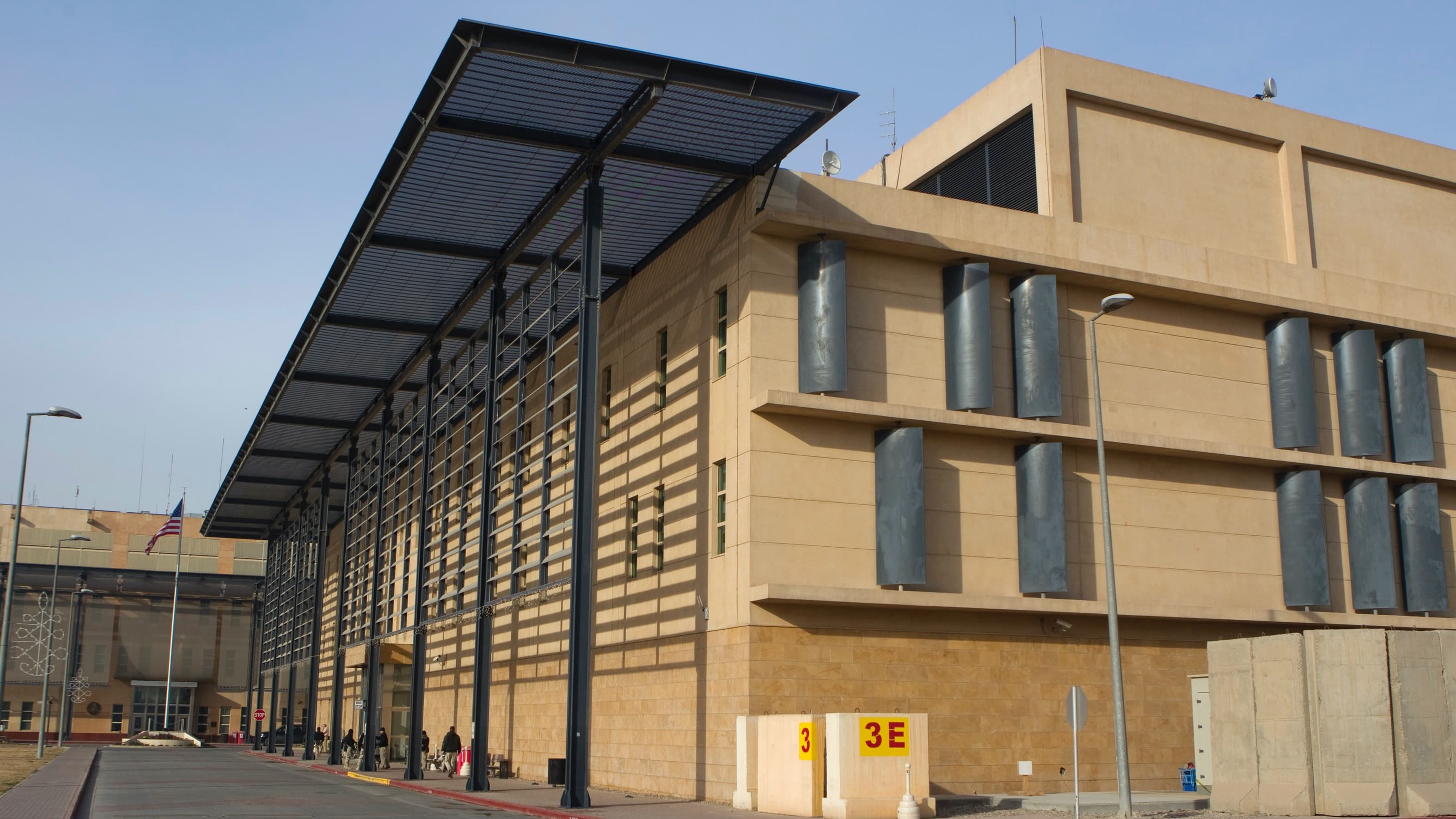 A large, beige building