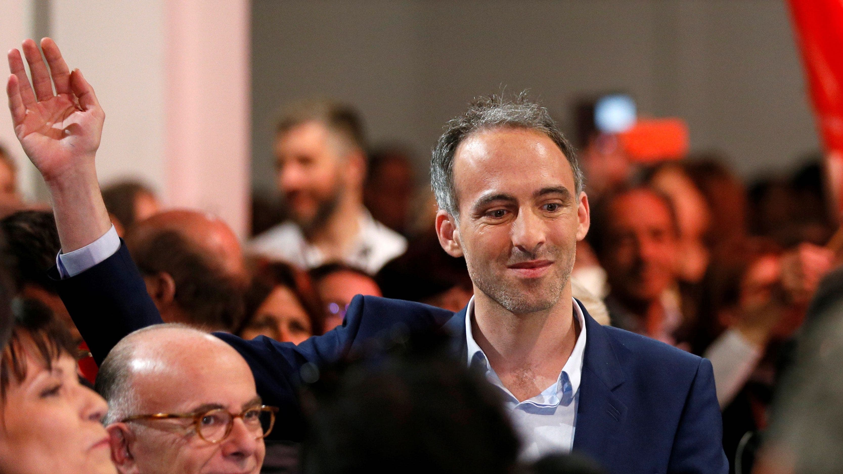 Raphaël Glucksmann, leader of the opposition Parti Socialiste (Socialist Party) and Place Publique (Public Place) list for the European parliament elections, attends a rally in Lyon, France, May 16, 2019.