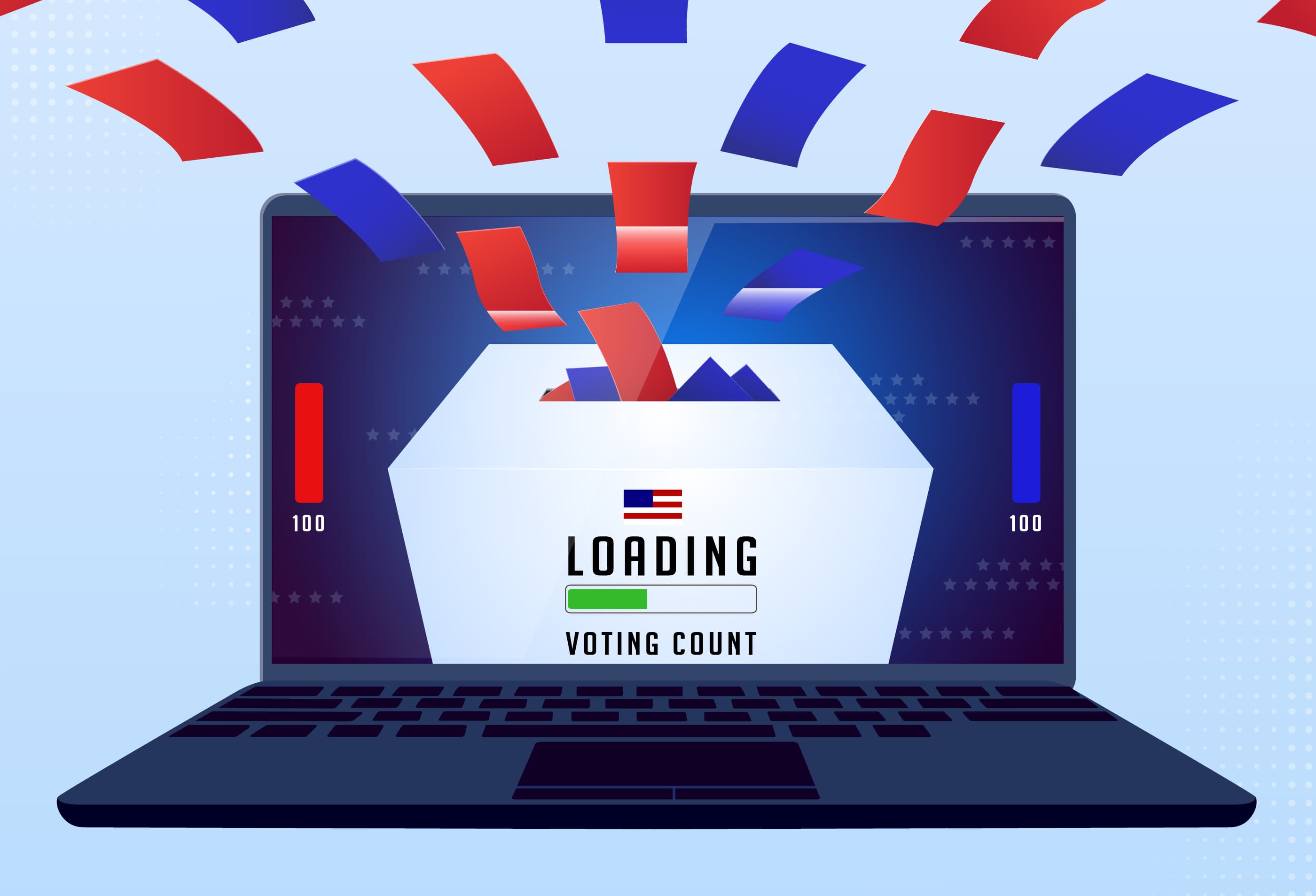 An illustration of a ballot box with a loading bar for "voting count"