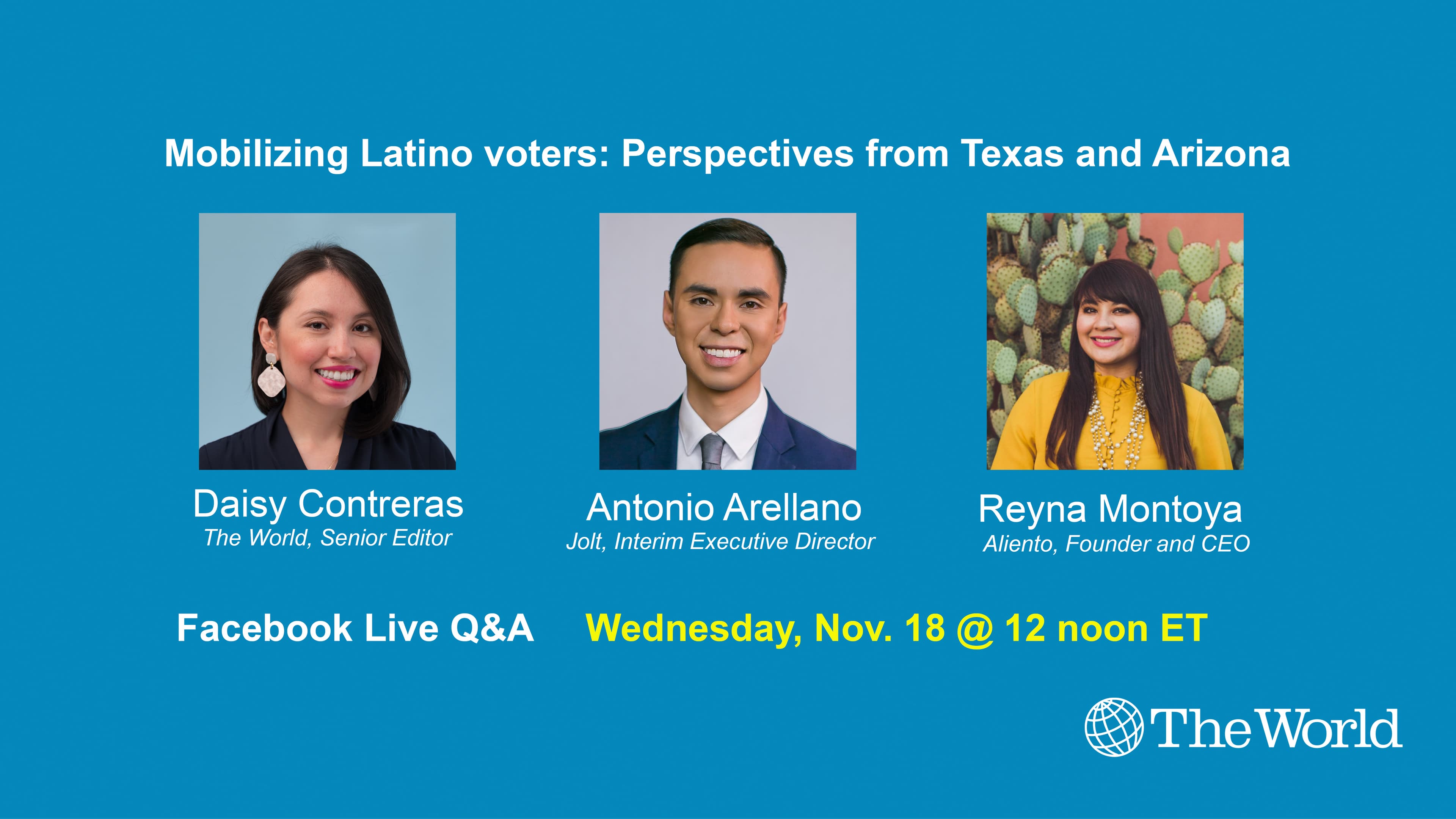 Three photos over a blie background announ ce an event