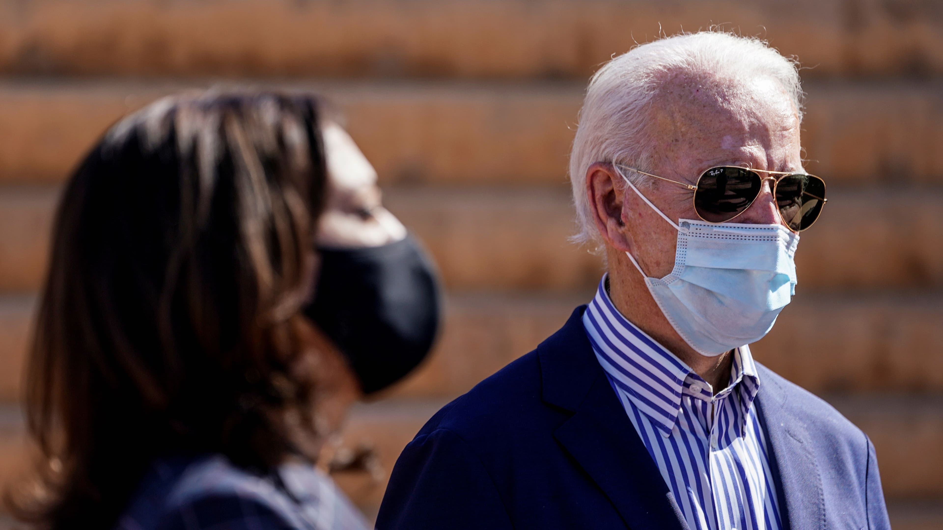 Democratic US presidential nominee Joe Biden and vice presidential nominee Kamala Harris are pictured in Phoenix, Oct. 8, 2020.