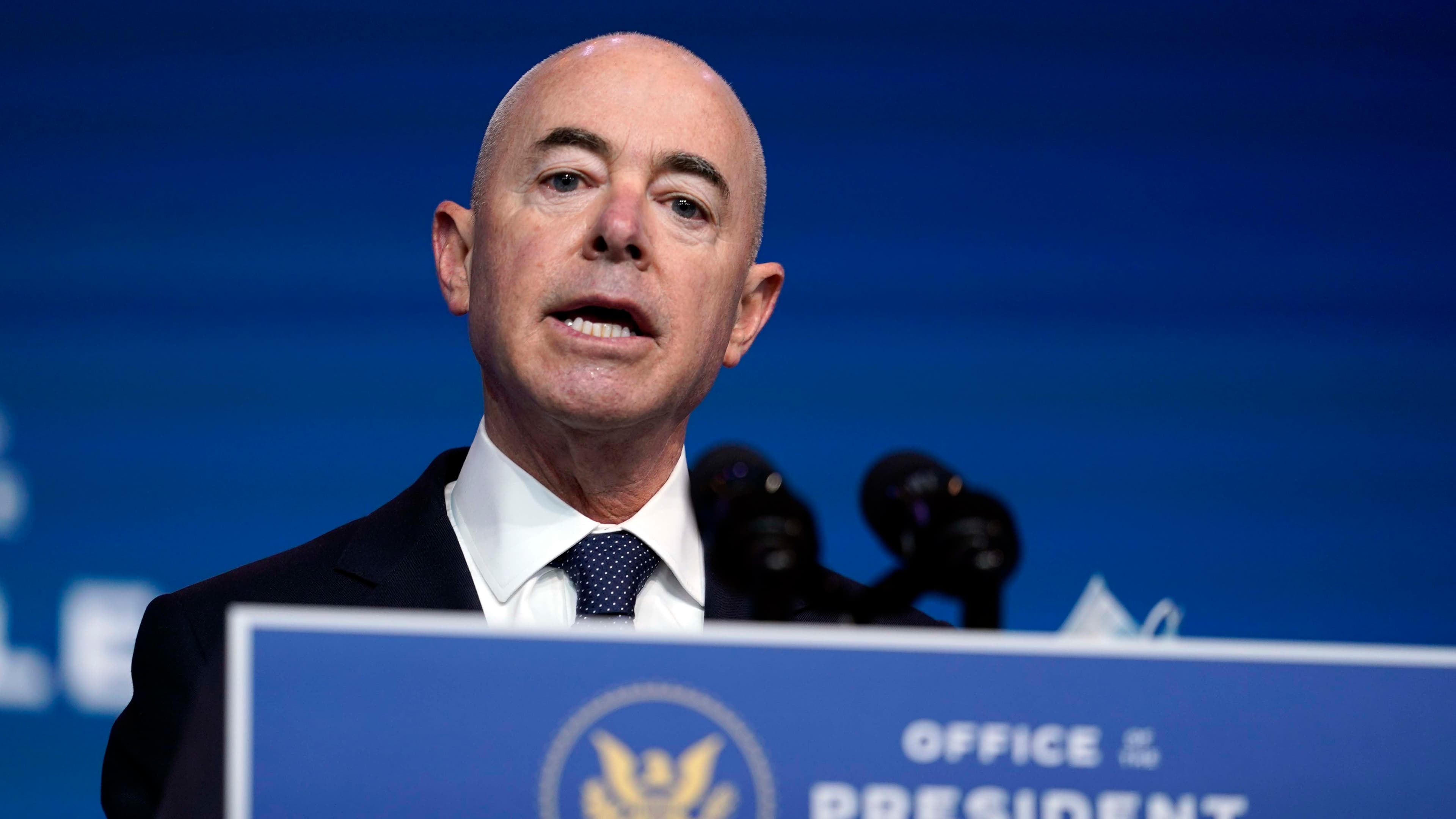 President-elect Joe Biden's Homeland Security Secretary nominee Alejandro Mayorkas speaks at The Queen theater, Nov. 24, 2020, in Wilmington, Delaware.