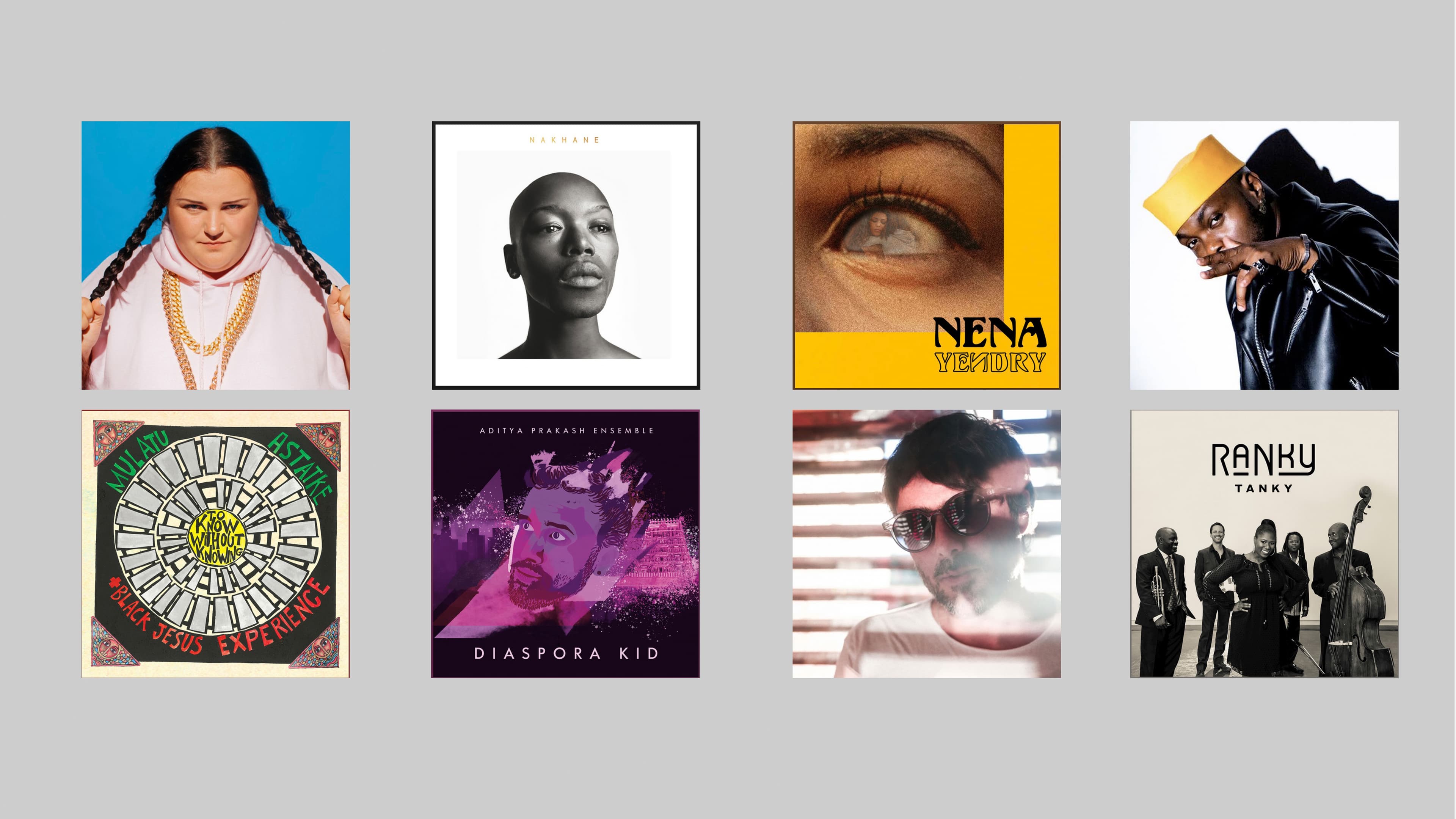 Album covers on a grey backgound