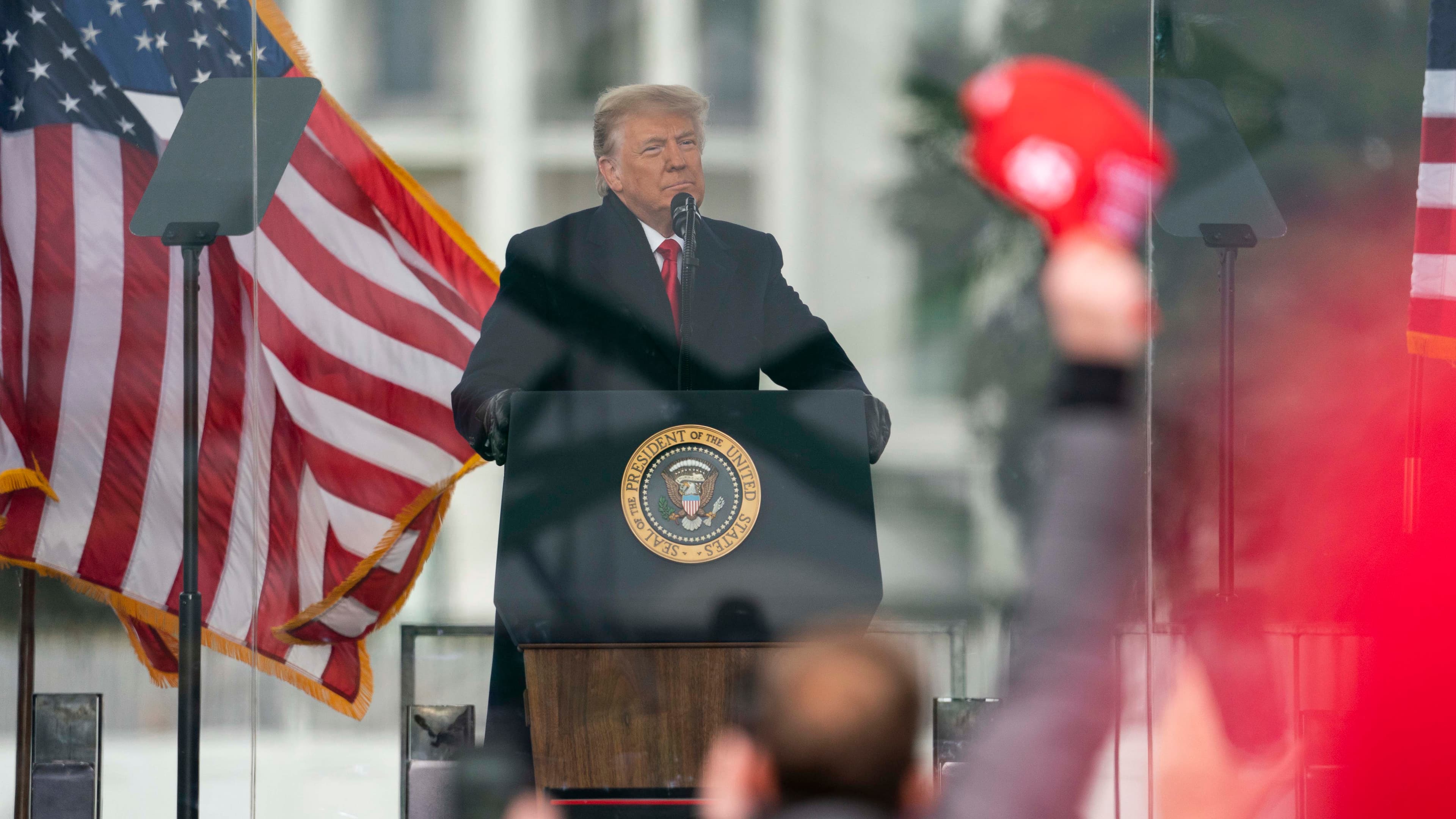 President Donald Trump speaks during a rally protesting the electoral college certification of Joe Biden as President, Jan. 6, 2021, in Washington, DC.