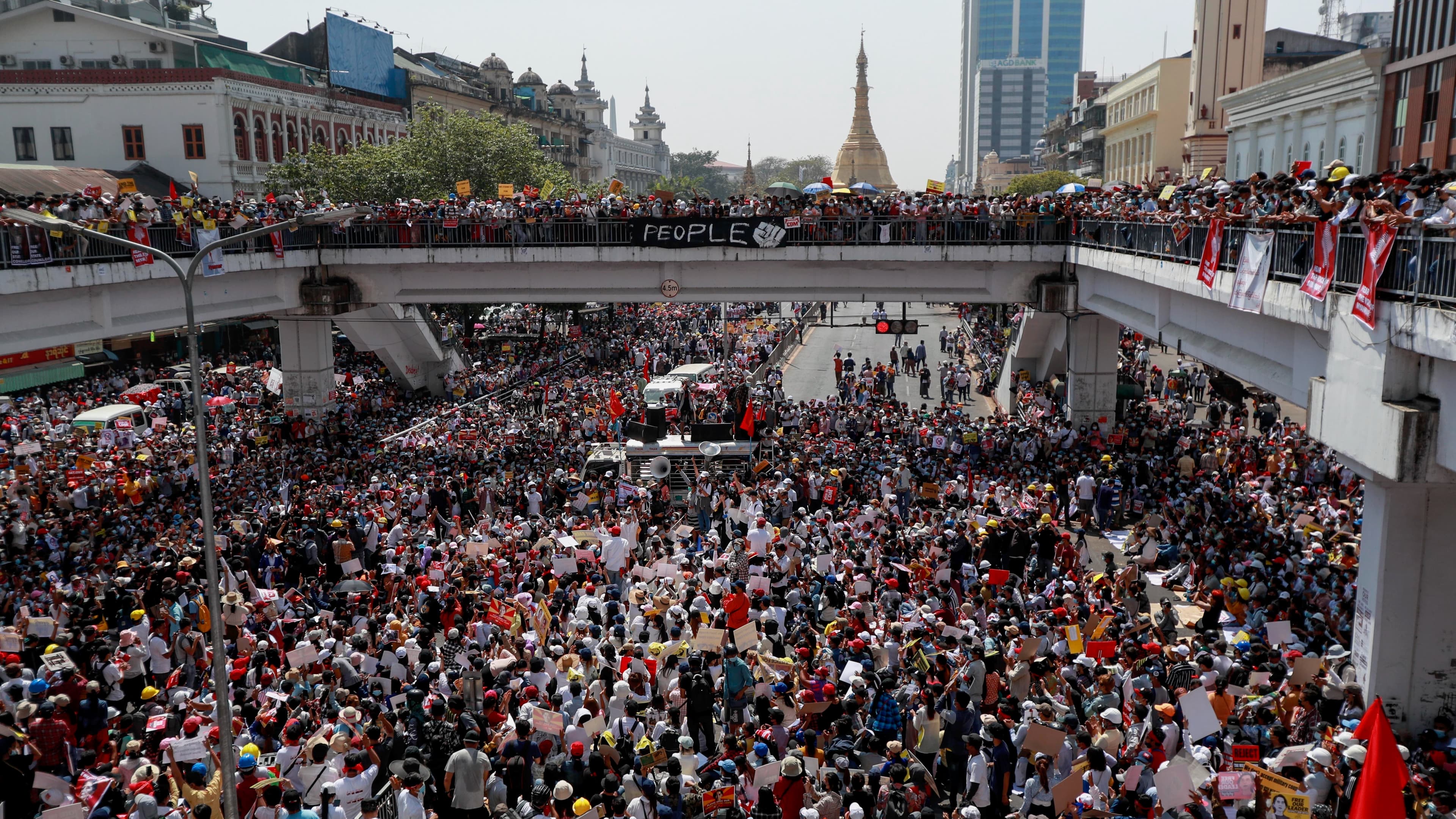 Demonstrators gather