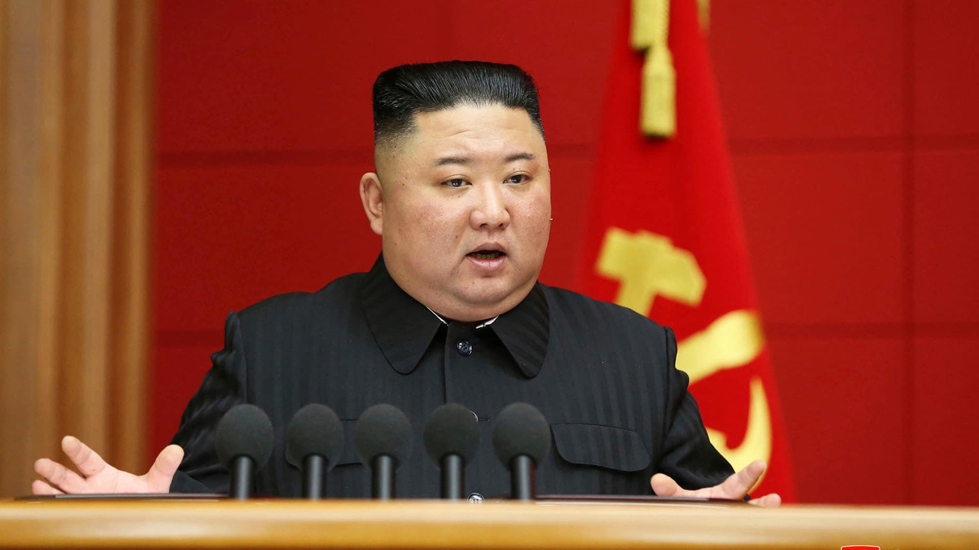 In this photo provided by the North Korean government, Kim Jong-un speaks in a conference with chief secretaries of the city and county party committees in Pyongyang, North Korea, Saturday, March 6, 2020. 