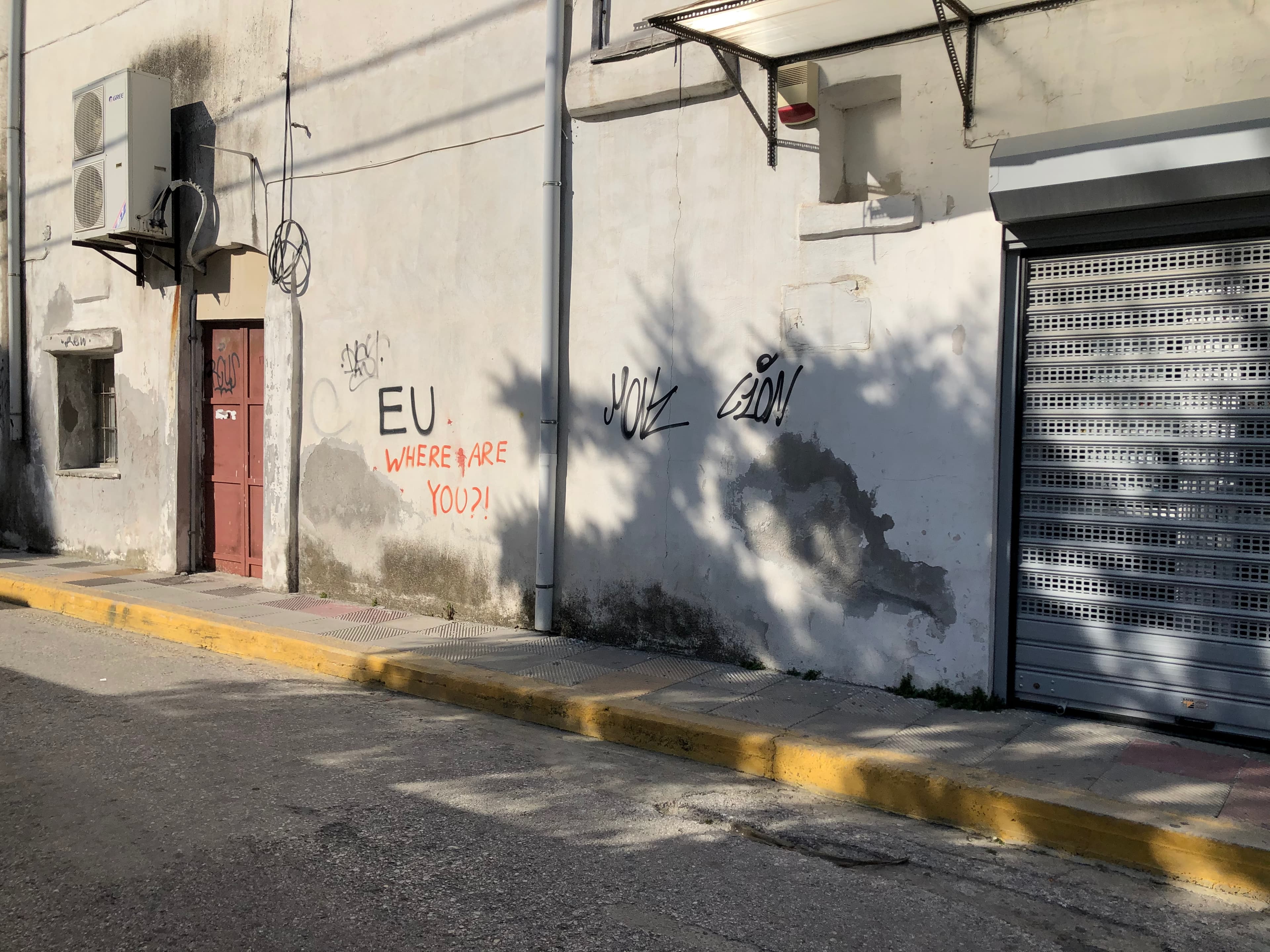 Graffiti sprayed on a building in Mytilene, Lesbos