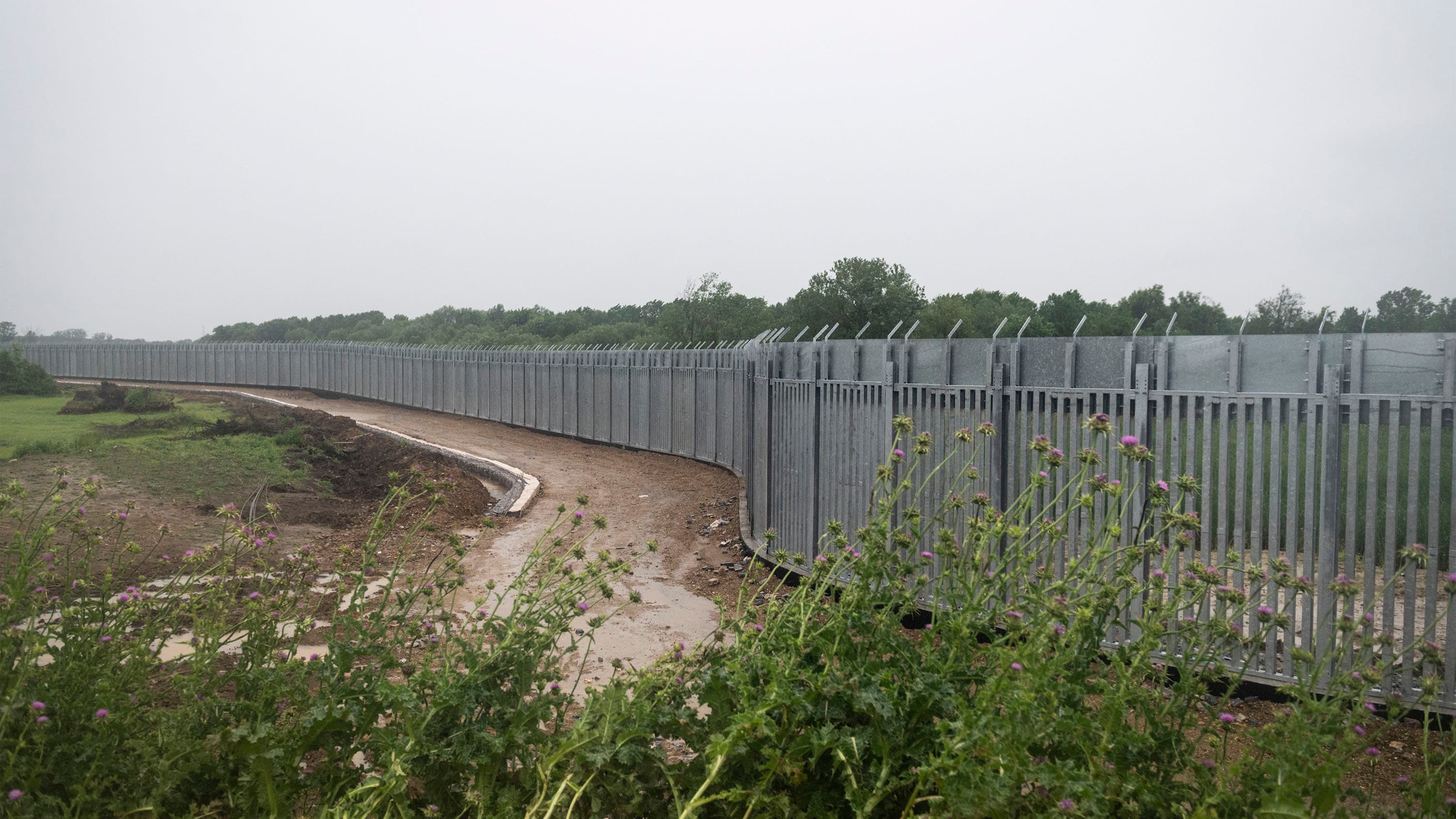 A view of a steel wall at Evros river, near the village of Poros, at the Greek-Turkish border, Greece, Friday, May 21, 2021. 
