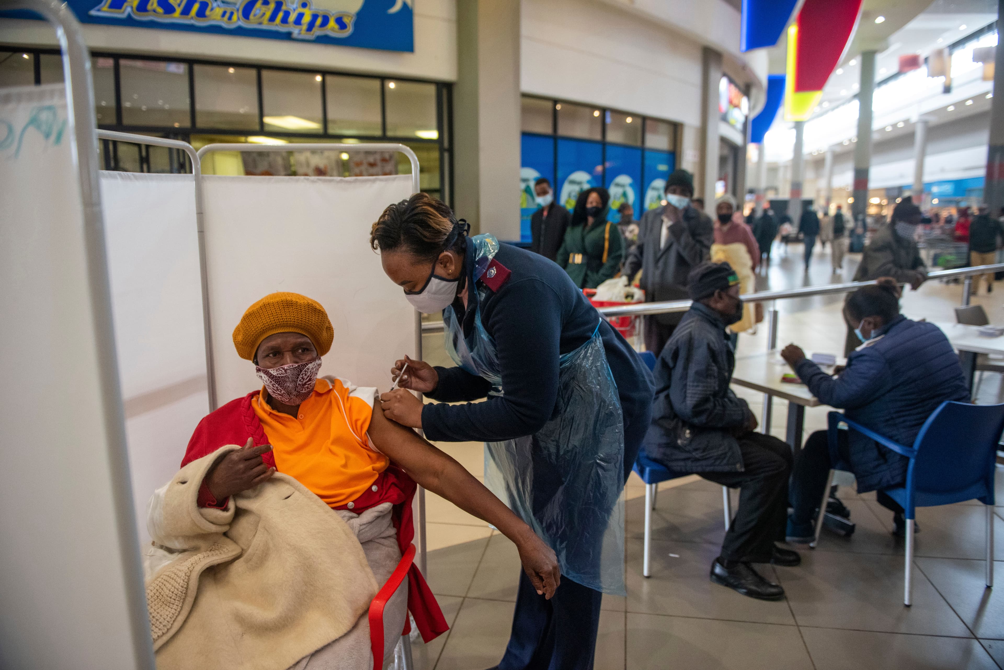 A patient receives a Johnson & Johnson vaccine against COVID-19 in Hammanskraal, South Africa, July 6, 2021. 